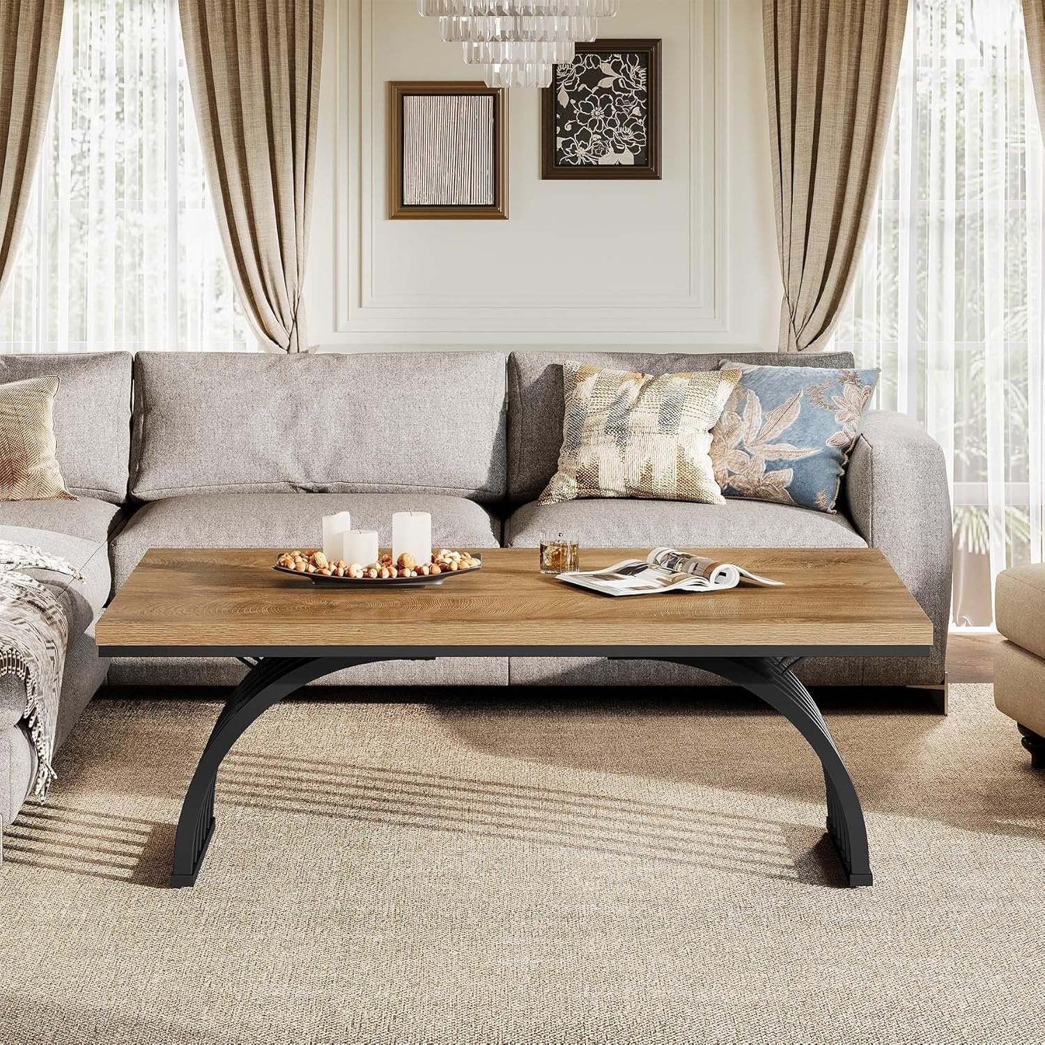 Tribesigns Table basse 120 cm, Table basse industrielle avec pieds en métal Table d'appoint moderne en bois