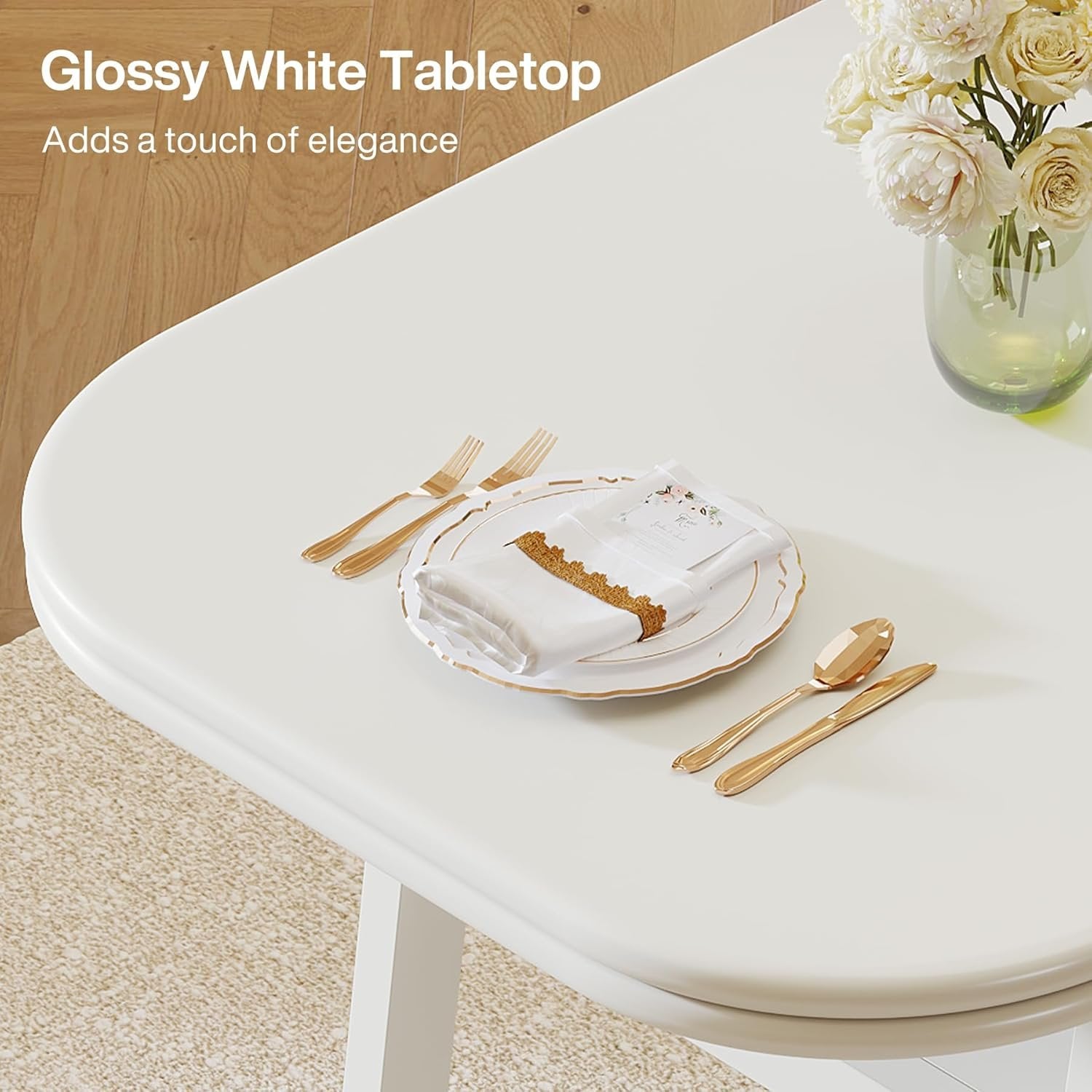Tribesigns Table à manger de 80 cm pour 2 à 4 personnes, Table de cuisine moderne avec rangement et structure en métal blanc