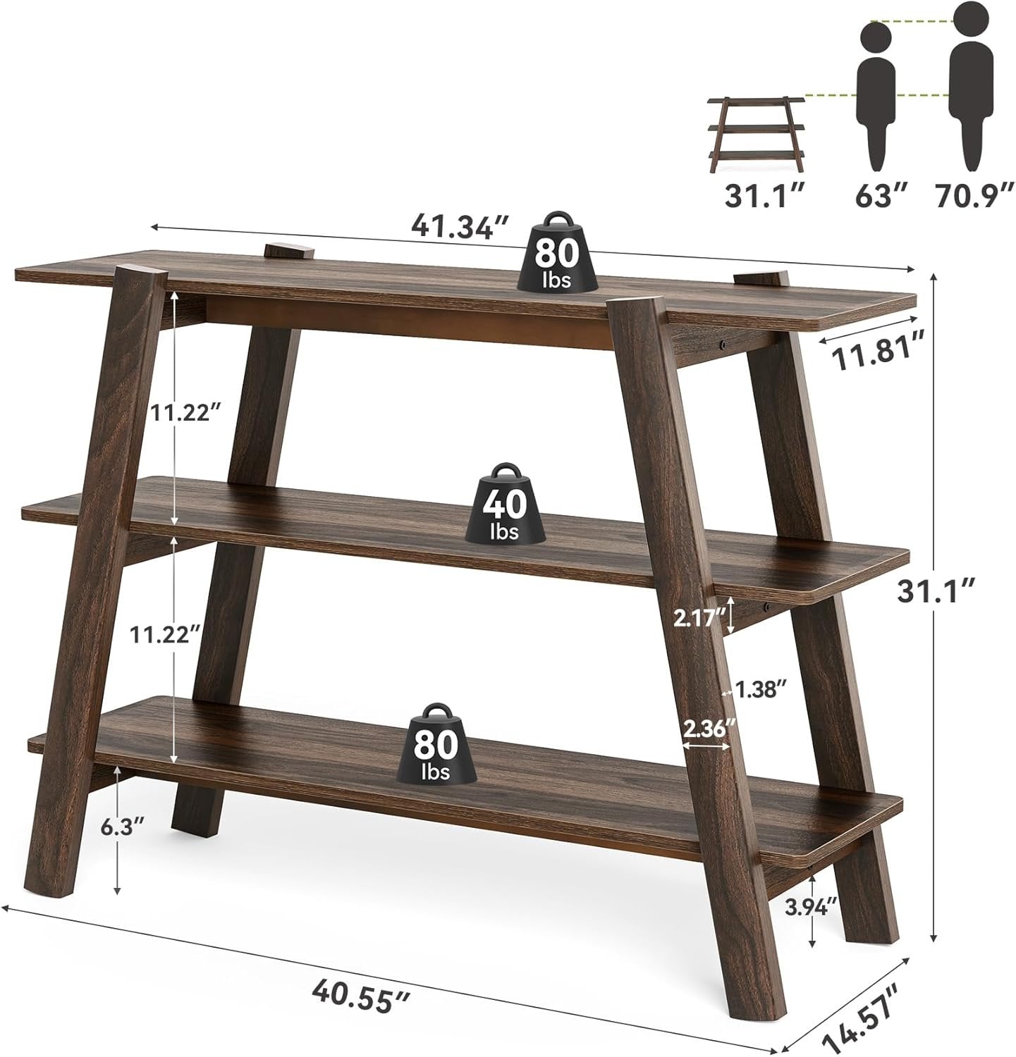 Tribesigns Table console de 105 cm, Table basse à 3 niveaux étroite et longue avec compartiments de rangement ouverts