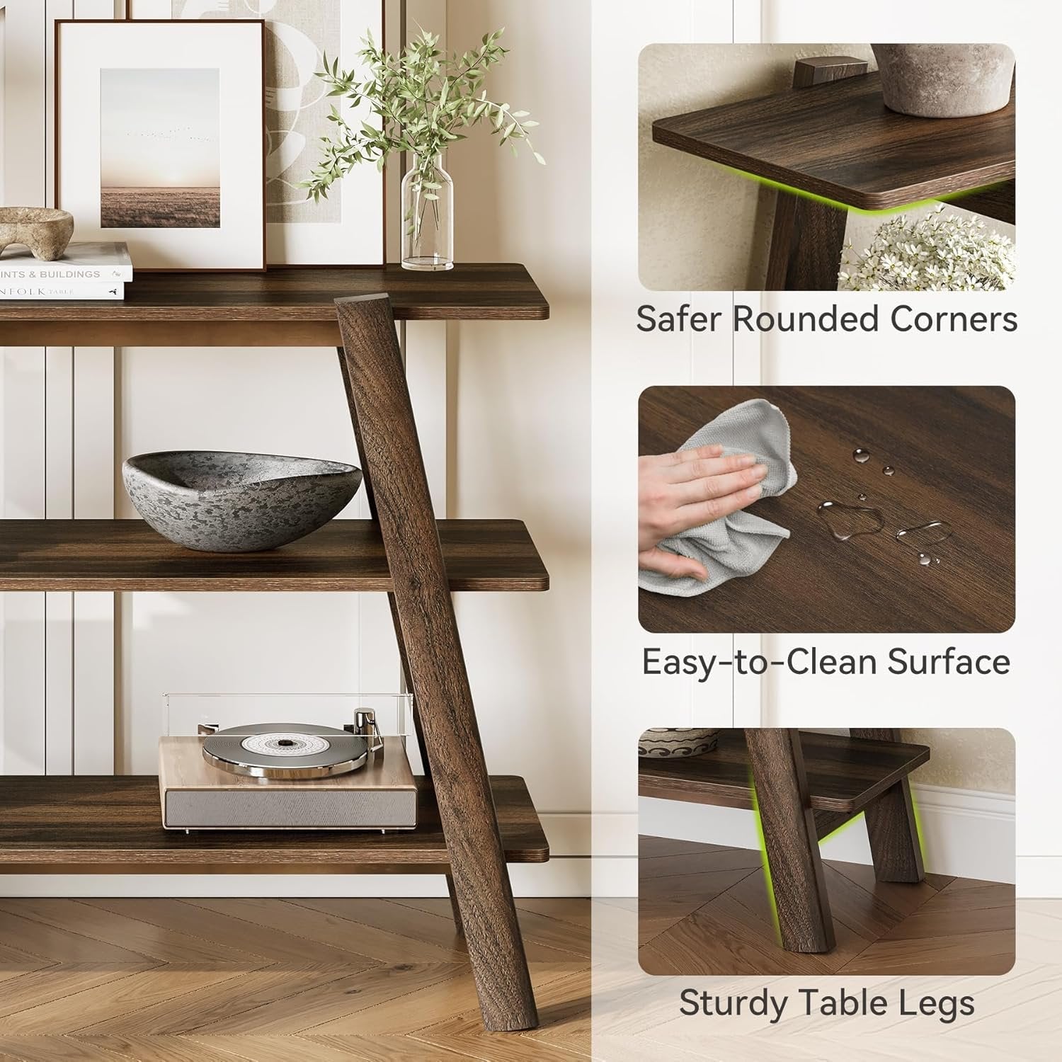 Tribesigns Table console de 105 cm, Table basse à 3 niveaux étroite et longue avec compartiments de rangement ouverts