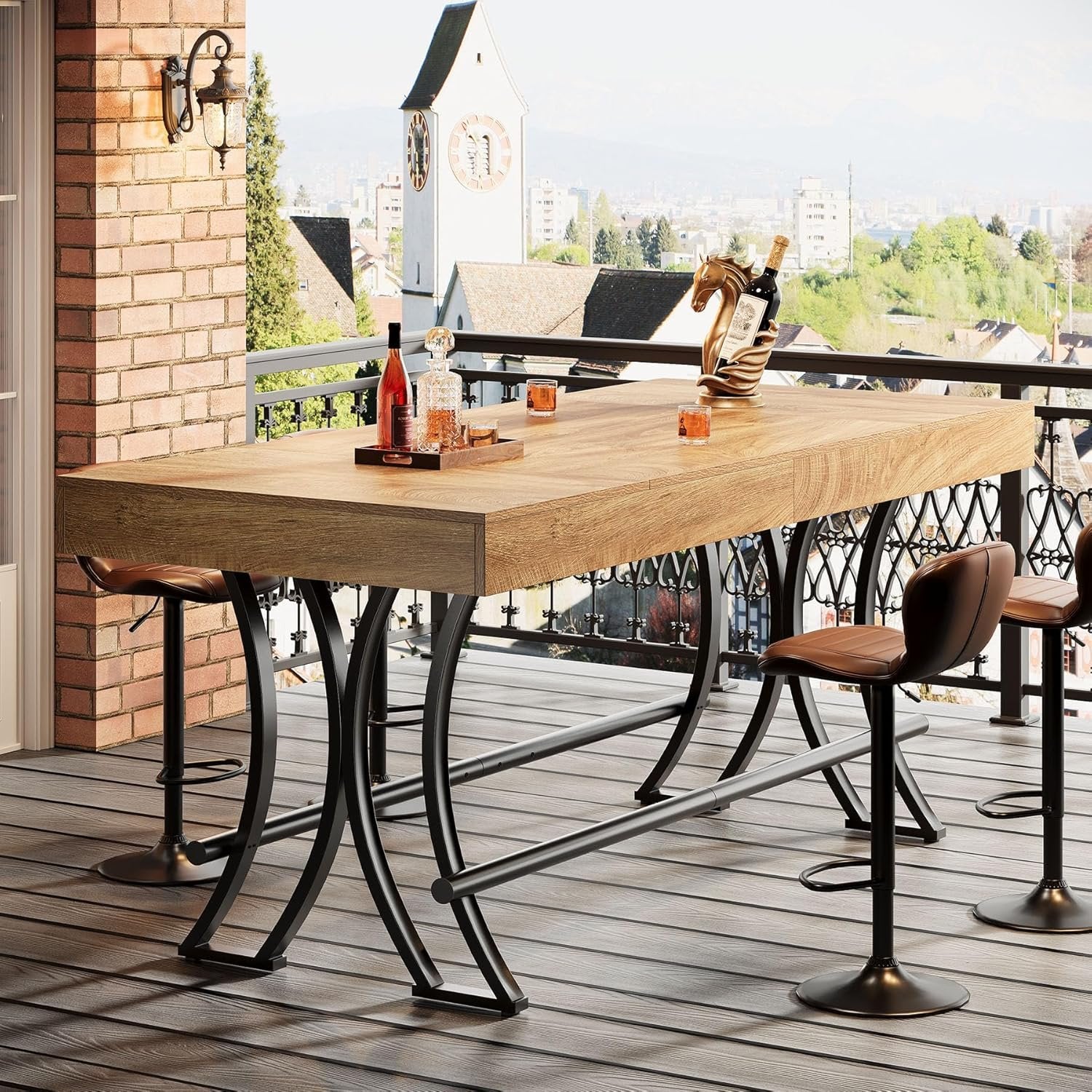 Tribesigns Table de bar et pub rectangulaire de 160 cm de haut avec repose-pieds en métal, Table à manger rectangulaire