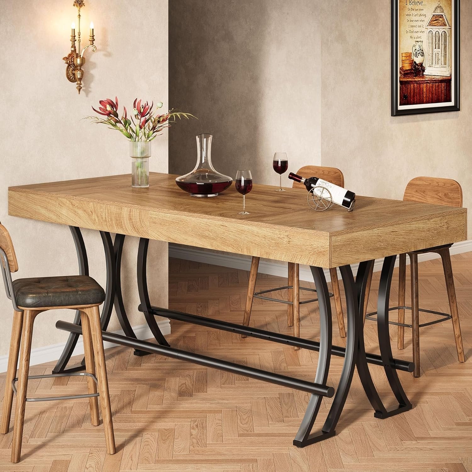 Tribesigns Table de bar et pub rectangulaire de 160 cm de haut avec repose-pieds en métal, Table à manger rectangulaire