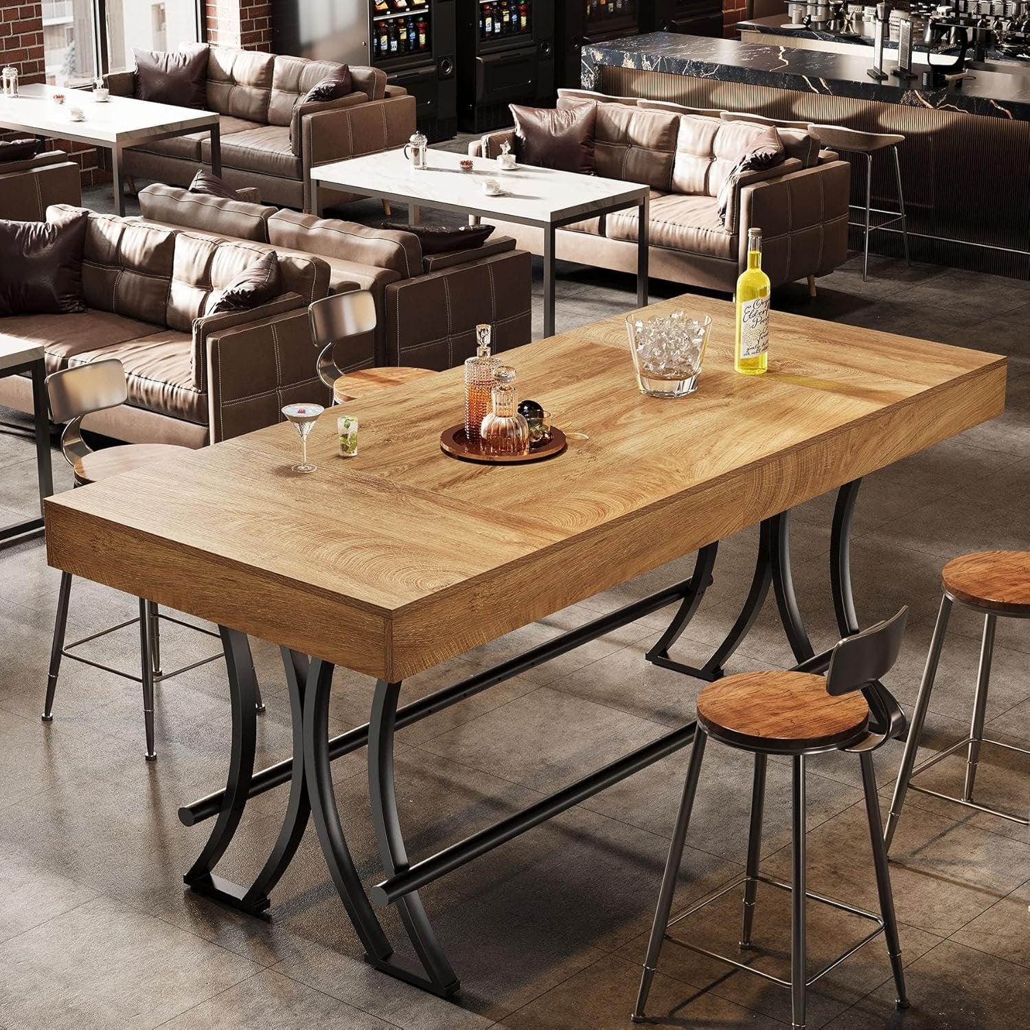 Tribesigns Table de bar et pub rectangulaire de 160 cm de haut avec repose-pieds en métal, Table à manger rectangulaire