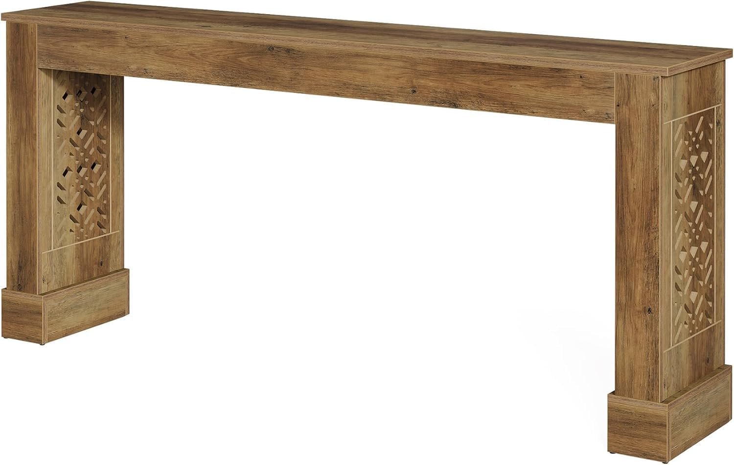 Tribesigns Console de style maison de campagne de 160 cm, Table d'entrée au design industriel rétro avec pieds à motifs creux en marron