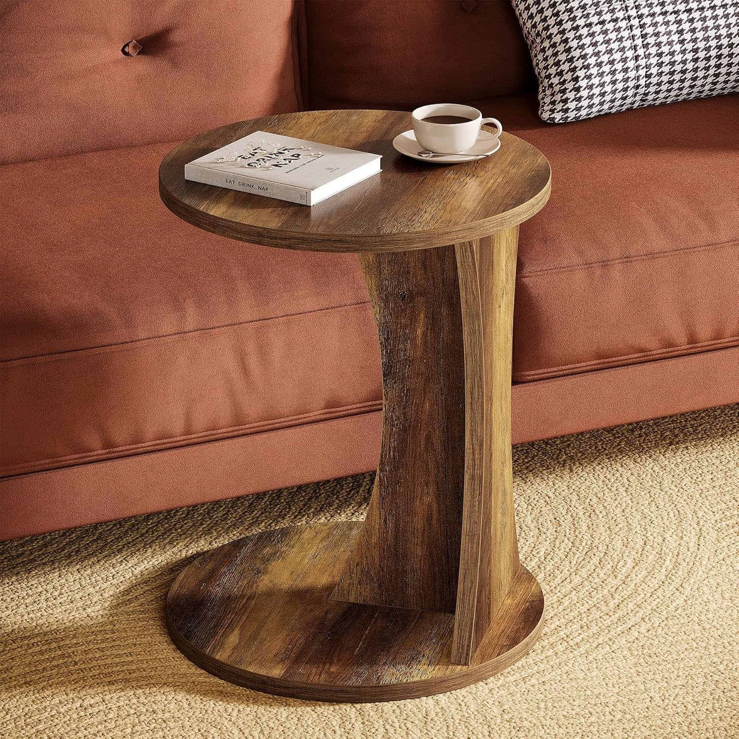 Tribesigns Table d'appoint en forme de C, Table basse ronde pour canapé Table basse à 2 niveaux pour salon