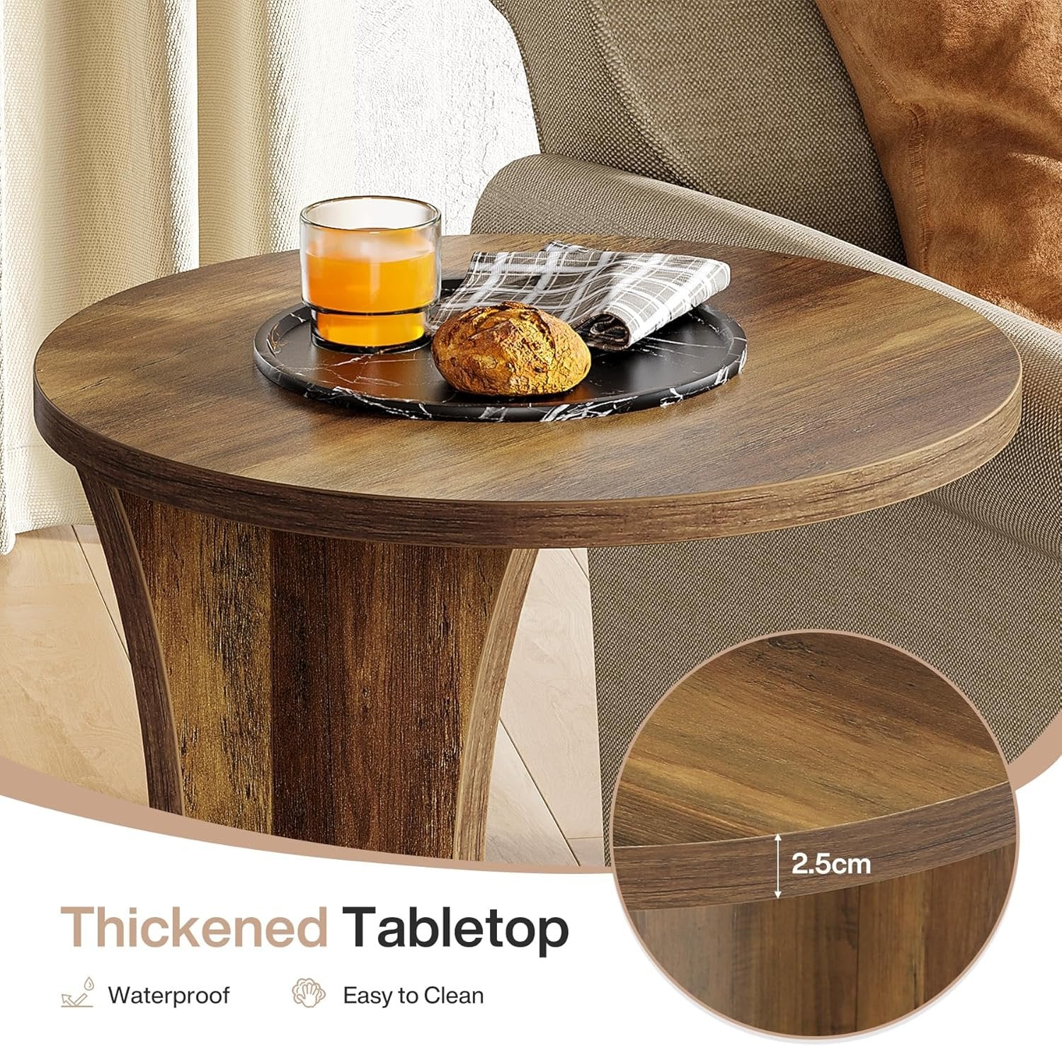 Tribesigns Table d'appoint en forme de C, Table basse ronde pour canapé Table basse à 2 niveaux pour salon