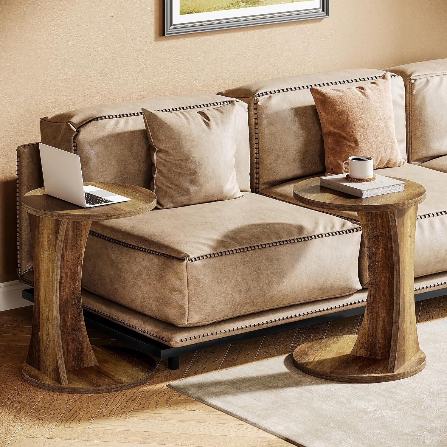 Tribesigns Table d'appoint en forme de C, Table basse ronde pour canapé Table basse à 2 niveaux pour salon