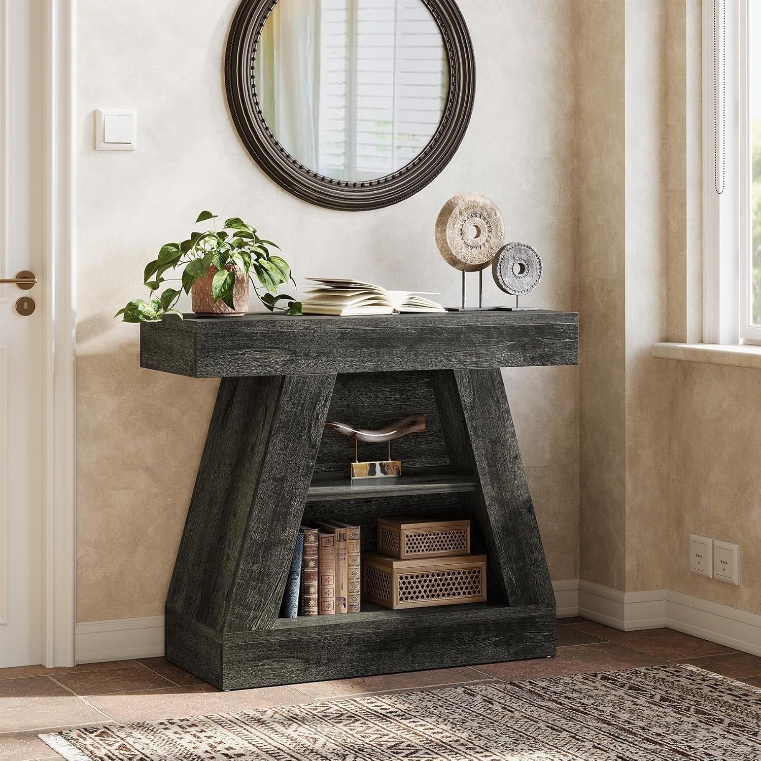 Tribesigns Table console de 68 cm de style maison de campagne pour entrée, Table basse moderne à 3 niveaux