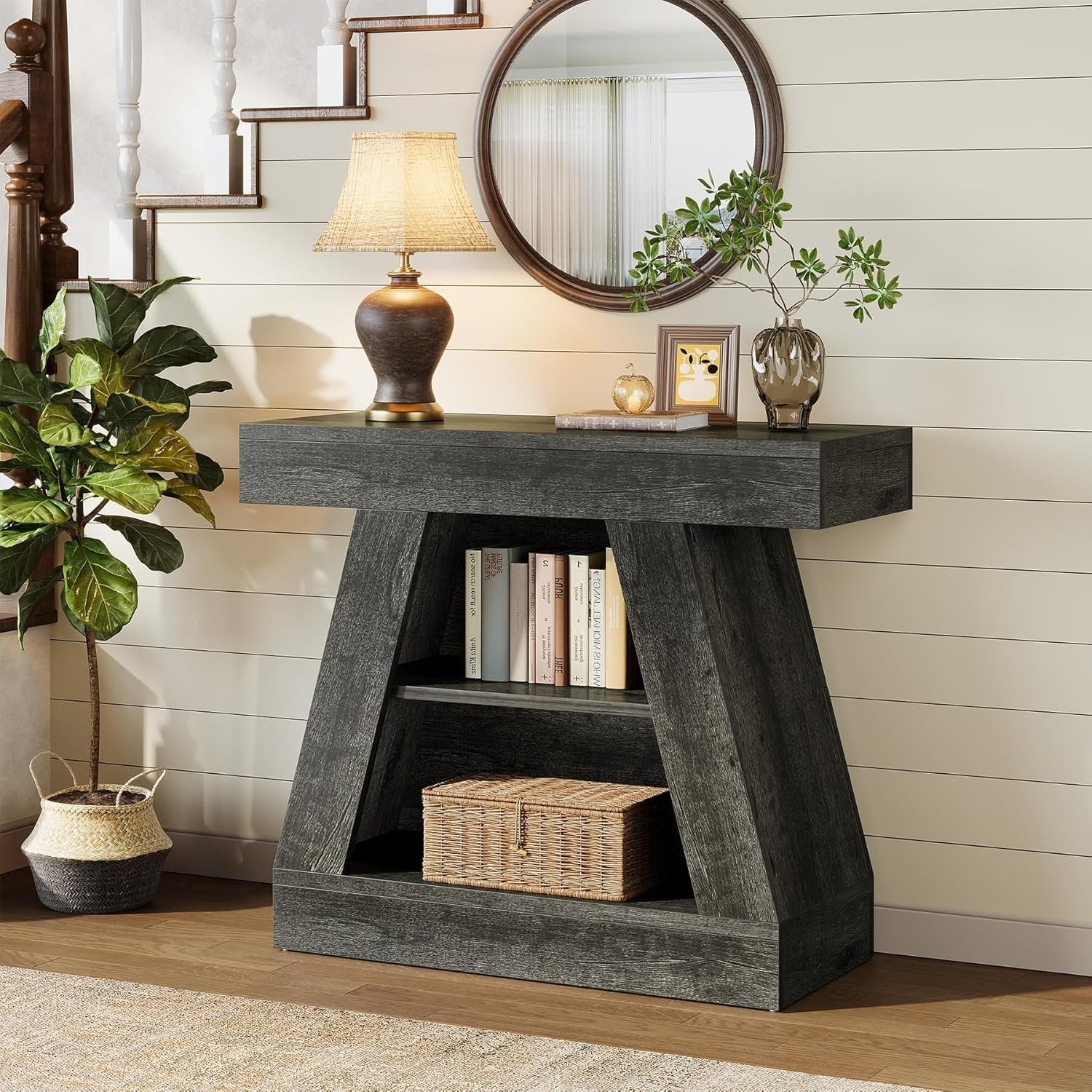 Tribesigns Table console de 68 cm de style maison de campagne pour entrée, Table basse moderne à 3 niveaux