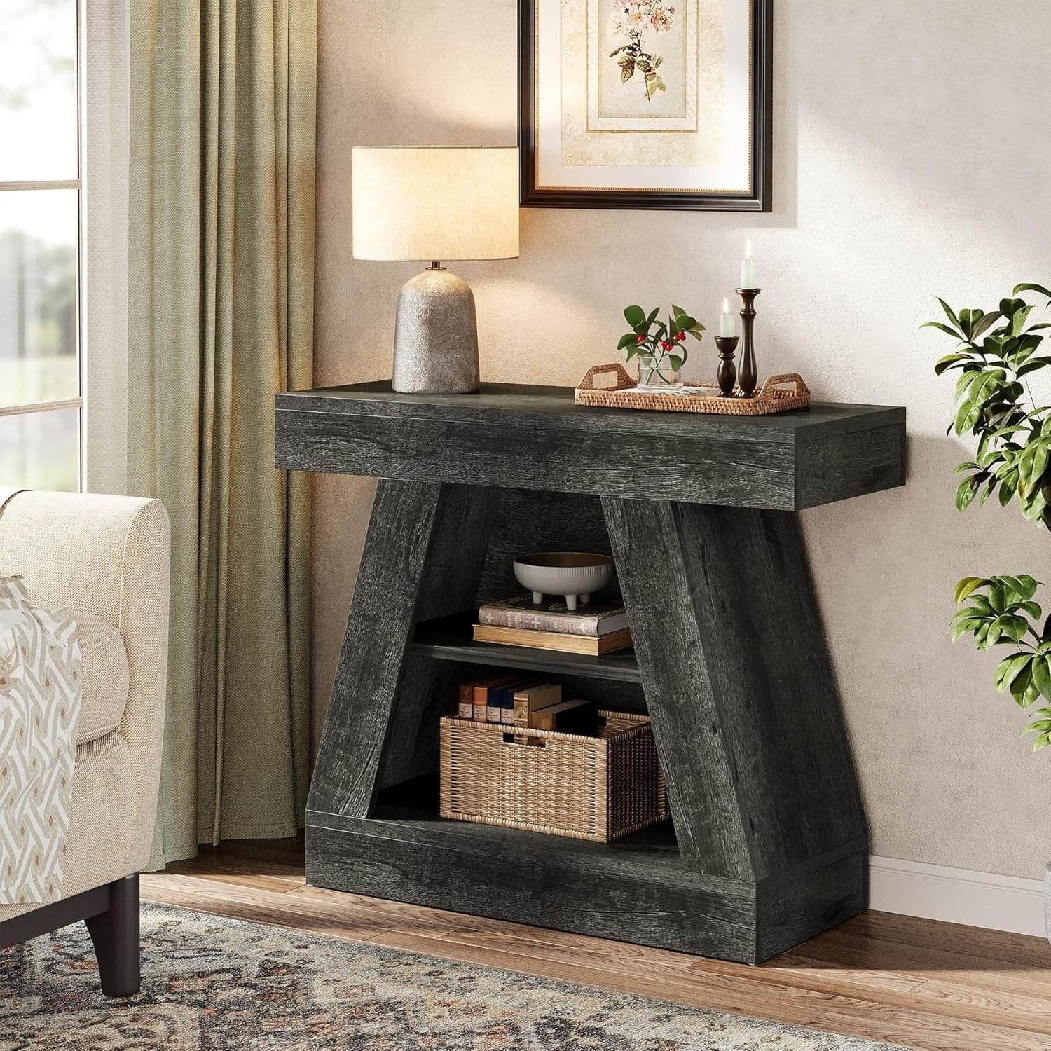 Tribesigns Table console de 68 cm de style maison de campagne pour entrée, Table basse moderne à 3 niveaux