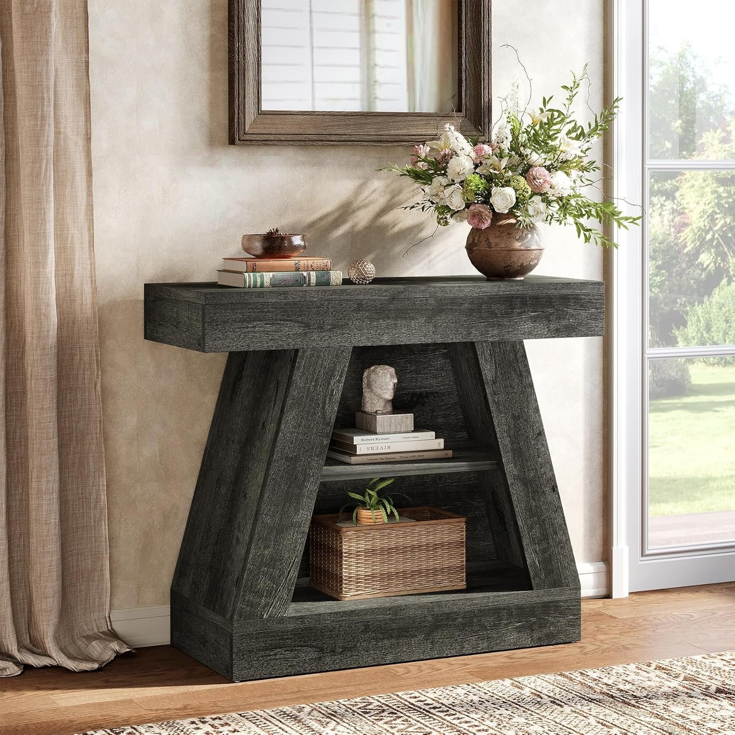 Tribesigns Table console de 68 cm de style maison de campagne pour entrée, Table basse moderne à 3 niveaux