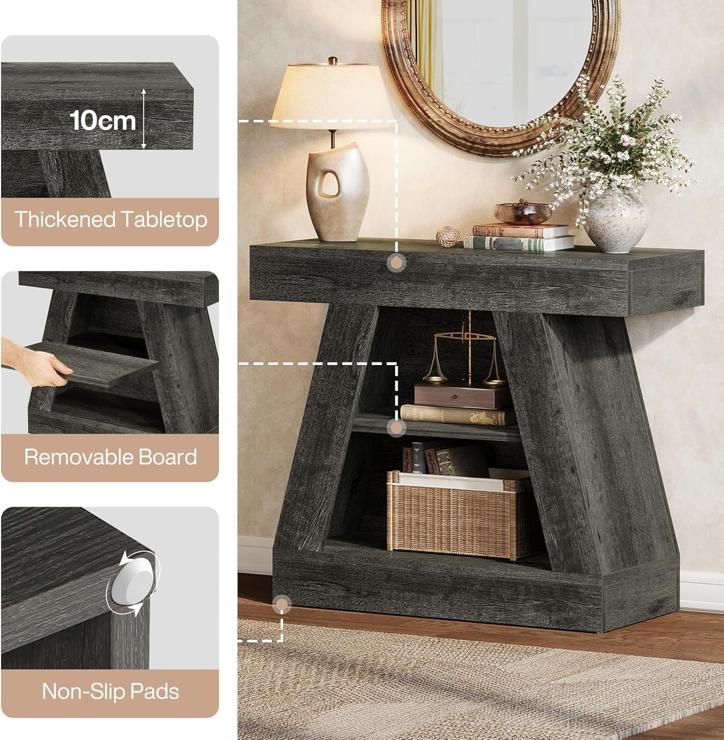 Tribesigns Table console de 68 cm de style maison de campagne pour entrée, Table basse moderne à 3 niveaux