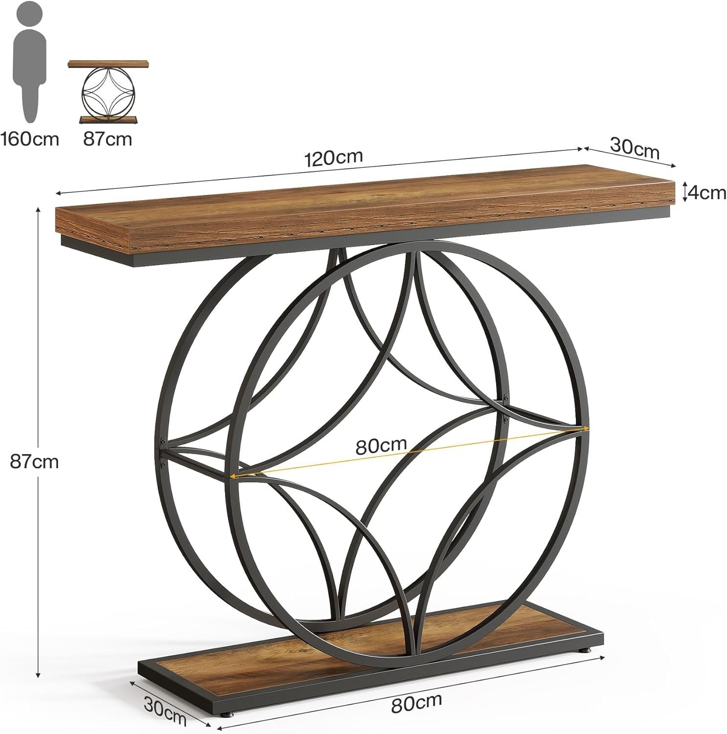 Tribesigns Table console industrielle à 2 niveaux de 120 cm avec cadre géométrique en métal