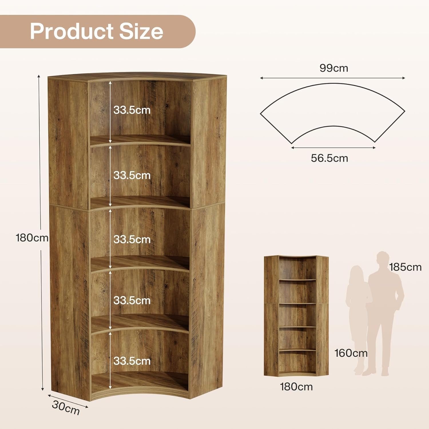 Tribesigns Étagère d'angle à 6 niveaux, Bibliothèque de 180 cm de haut avec coins arrondis
