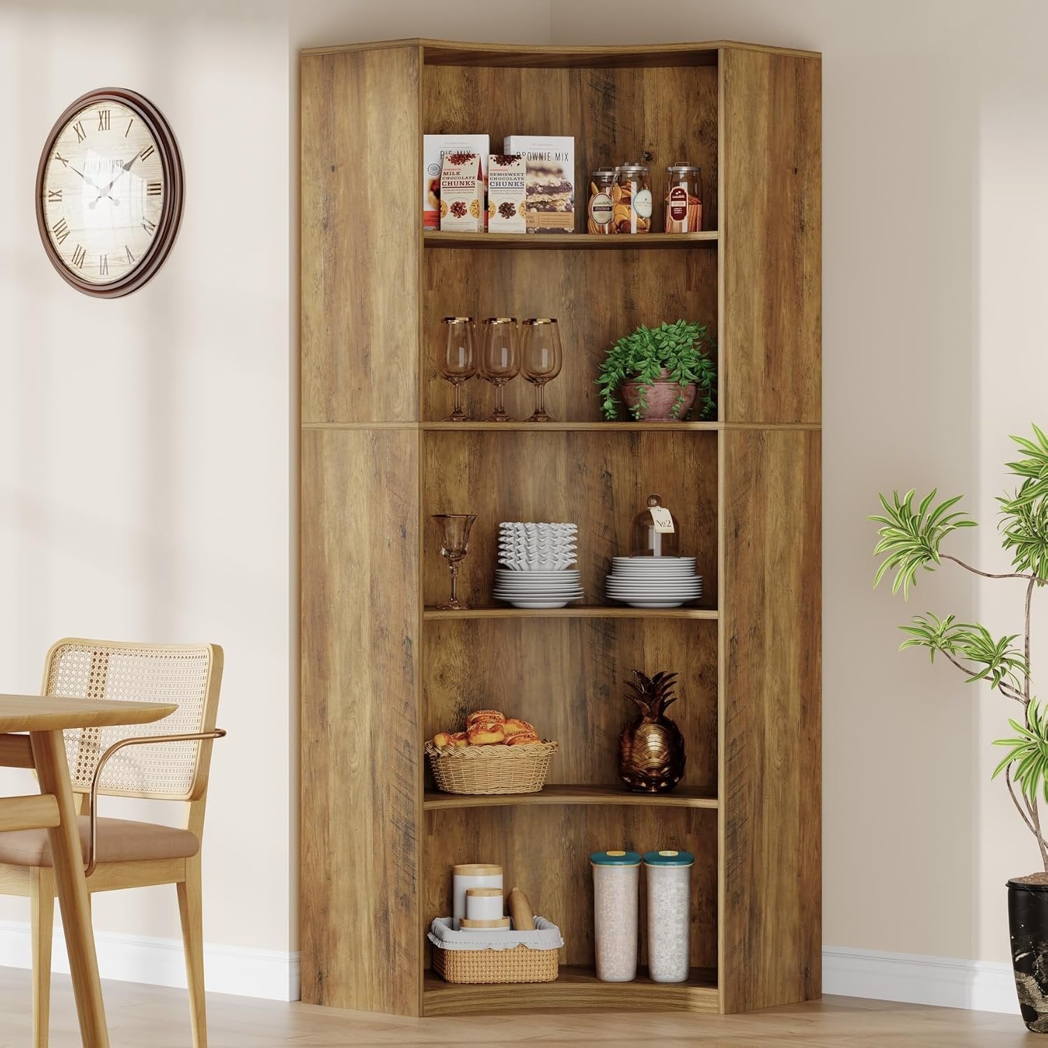 Tribesigns Étagère d'angle à 6 niveaux, Bibliothèque de 180 cm de haut avec coins arrondis