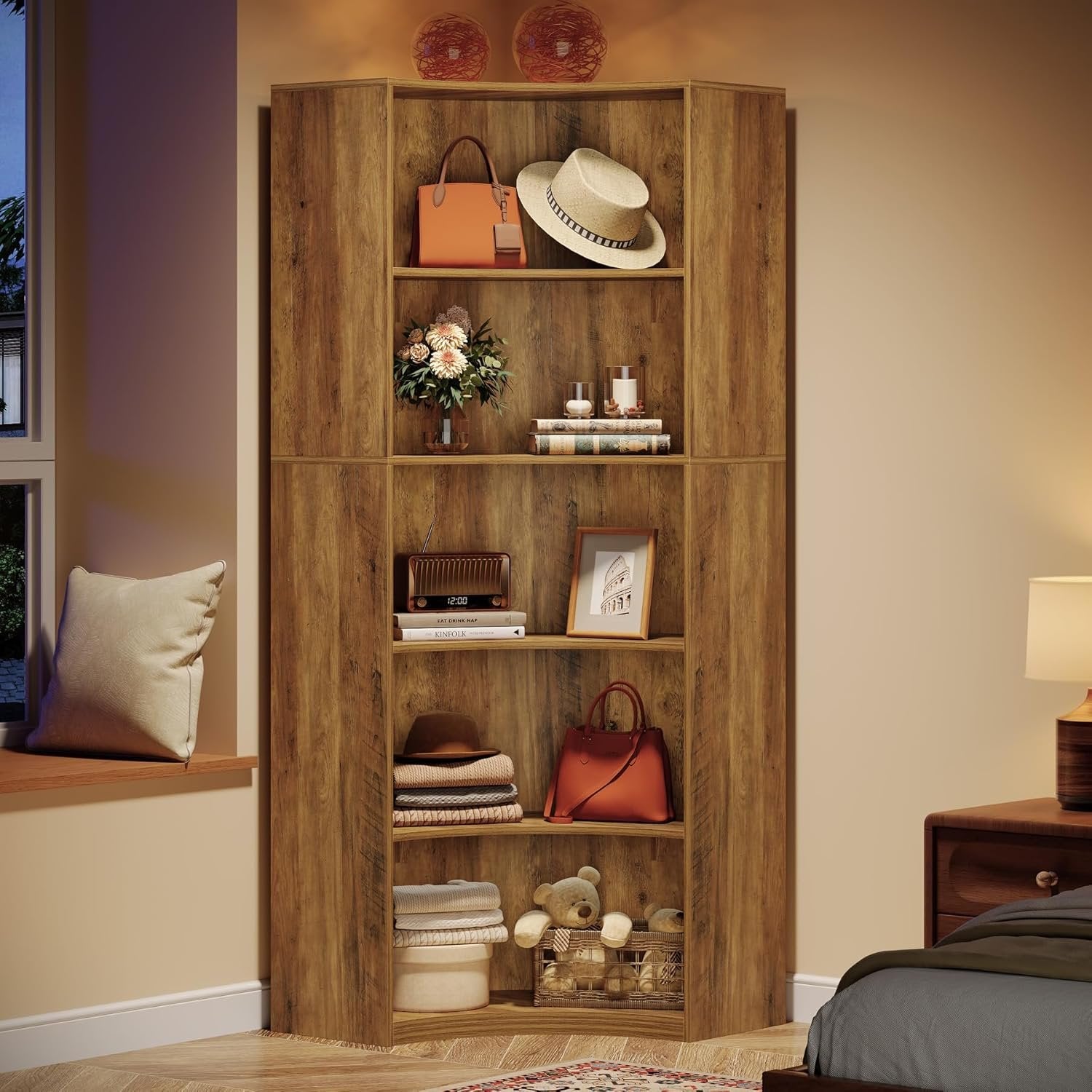 Tribesigns Étagère d'angle à 6 niveaux, Bibliothèque de 180 cm de haut avec coins arrondis