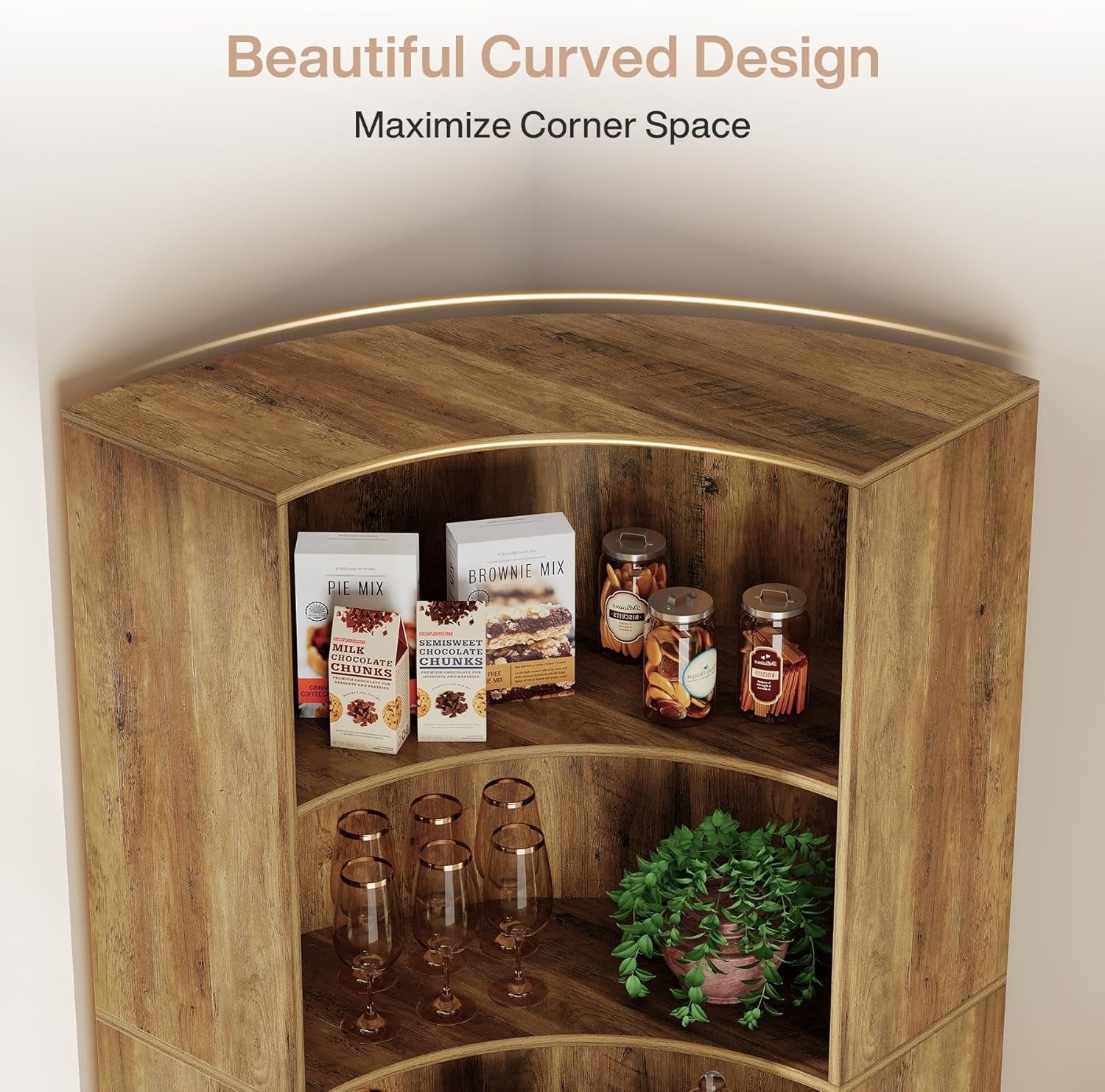 Tribesigns Étagère d'angle à 6 niveaux, Bibliothèque de 180 cm de haut avec coins arrondis