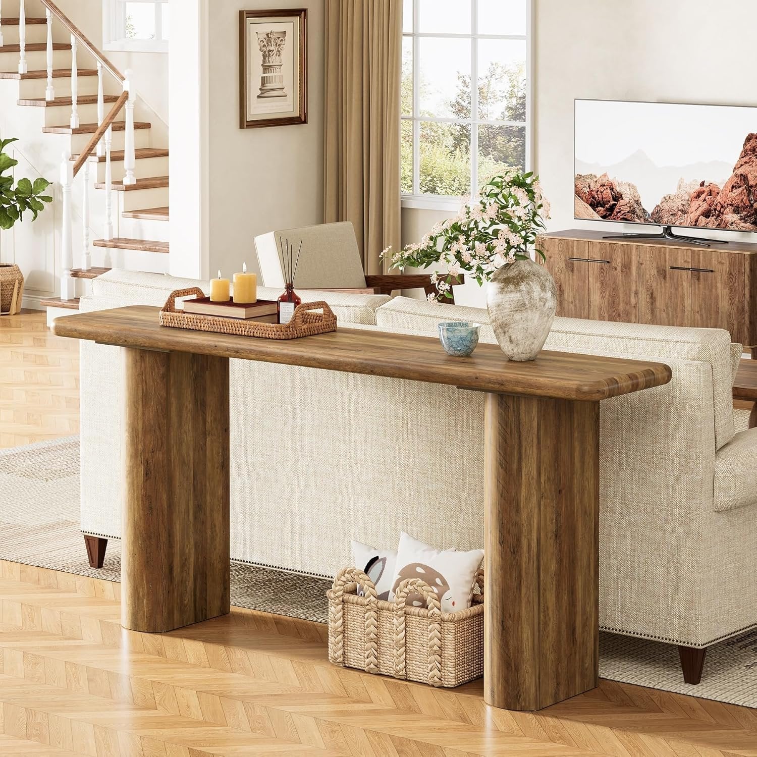 Tribesigns Console 160 x 30 x 80 cm, Table d'entrée rectangulaire en bois