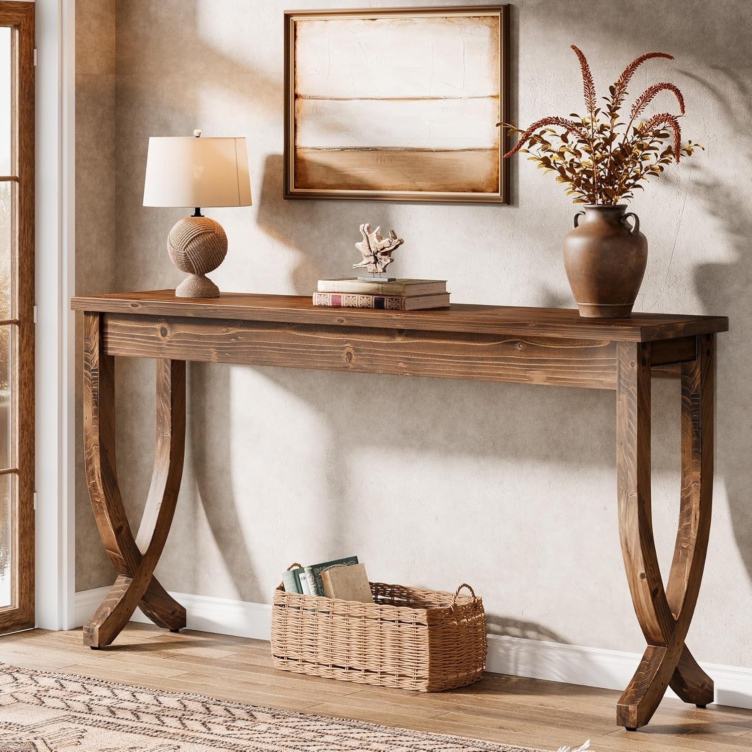 TRIBEWOOD Console en bois massif 160 cm, Table d'entrée de style ferme longue table basse pour salon