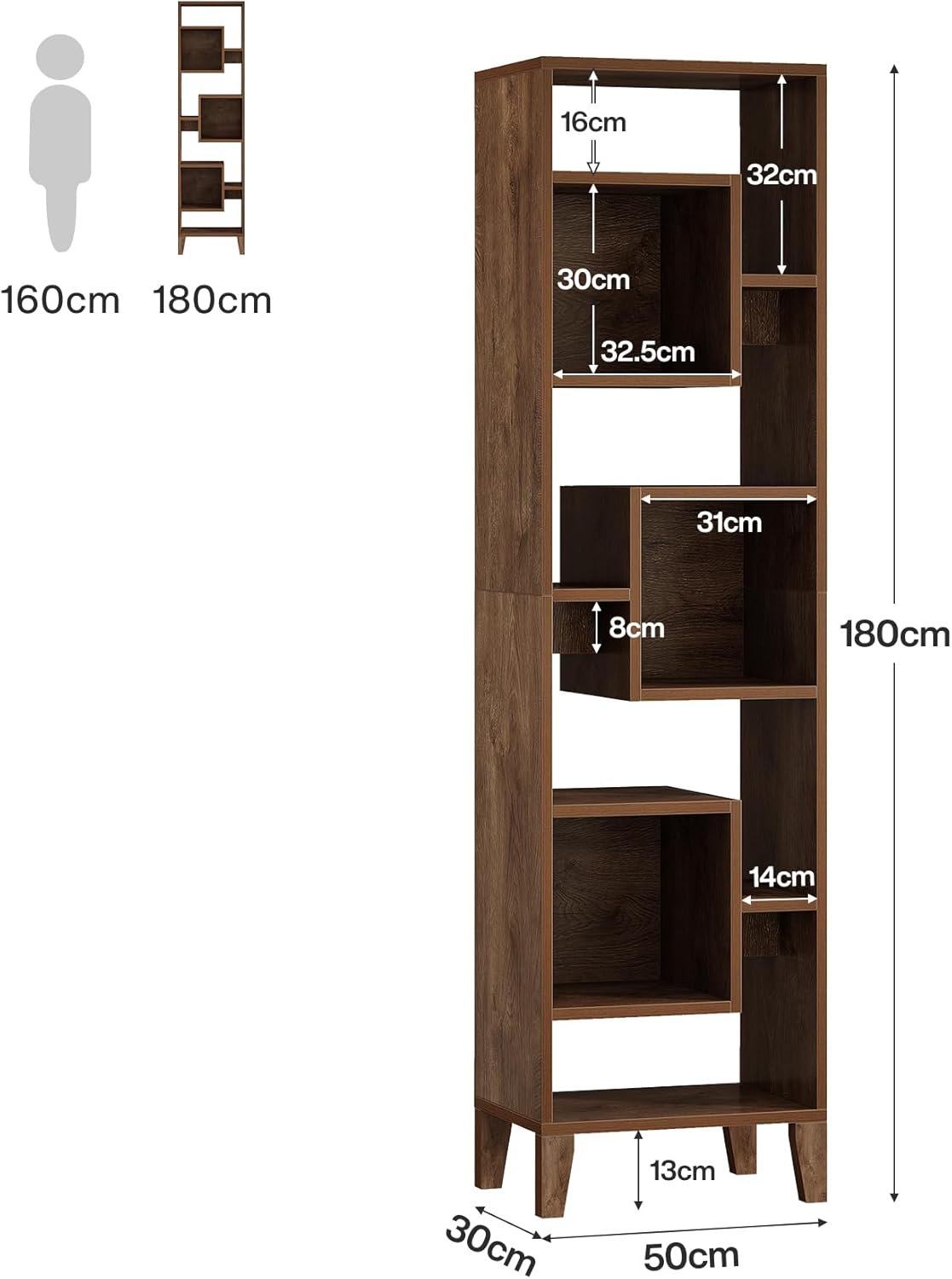 Tribesigns Étagère d'angle de 180 cm de haut, Étagère de rangement Bibliothèque décalée en bois