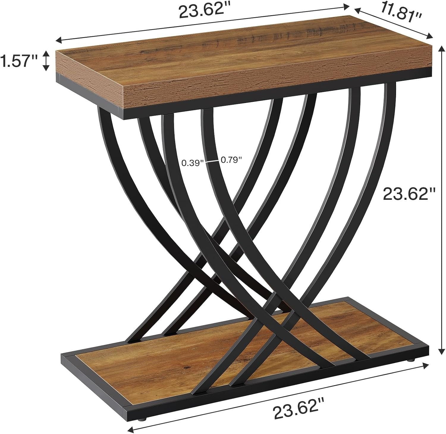 Tribesigns Ensemble de tables d'appoint de 60 cm, Table de chevet industrielle à 2 niveaux en marron rustique