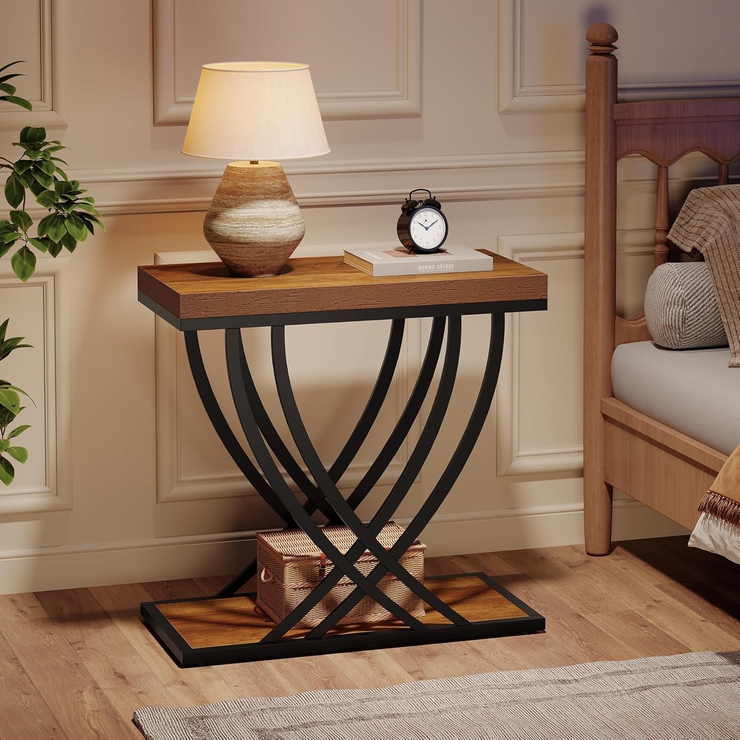 Tribesigns Ensemble de tables d'appoint de 60 cm, Table de chevet industrielle à 2 niveaux en marron rustique