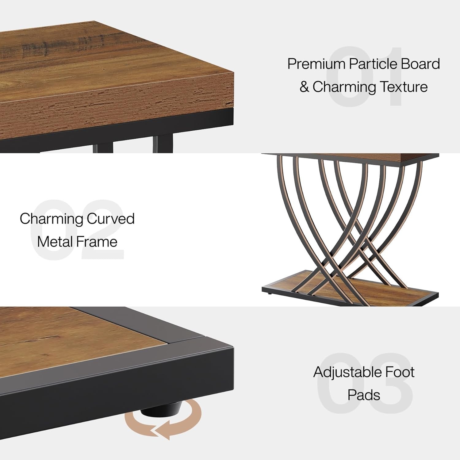 Tribesigns Ensemble de tables d'appoint de 60 cm, Table de chevet industrielle à 2 niveaux en marron rustique