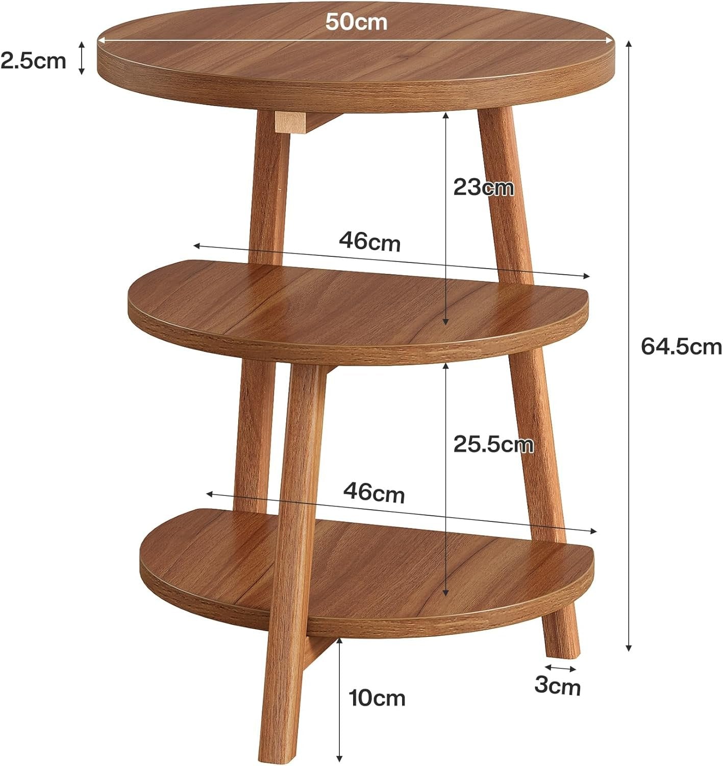 Tribesigns Table d'appoint Ronde, Bouts de Canapé avec Structure en Bois 3 Étagère Petite Table de Chevet