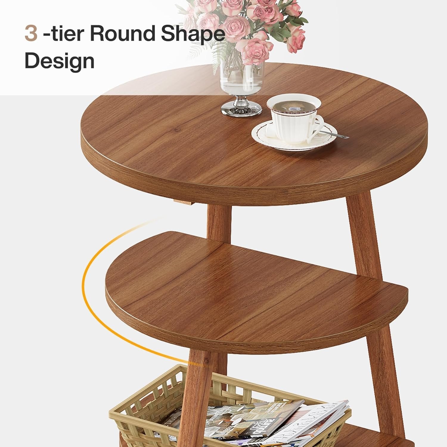 Tribesigns Table d'appoint Ronde, Bouts de Canapé avec Structure en Bois 3 Étagère Petite Table de Chevet