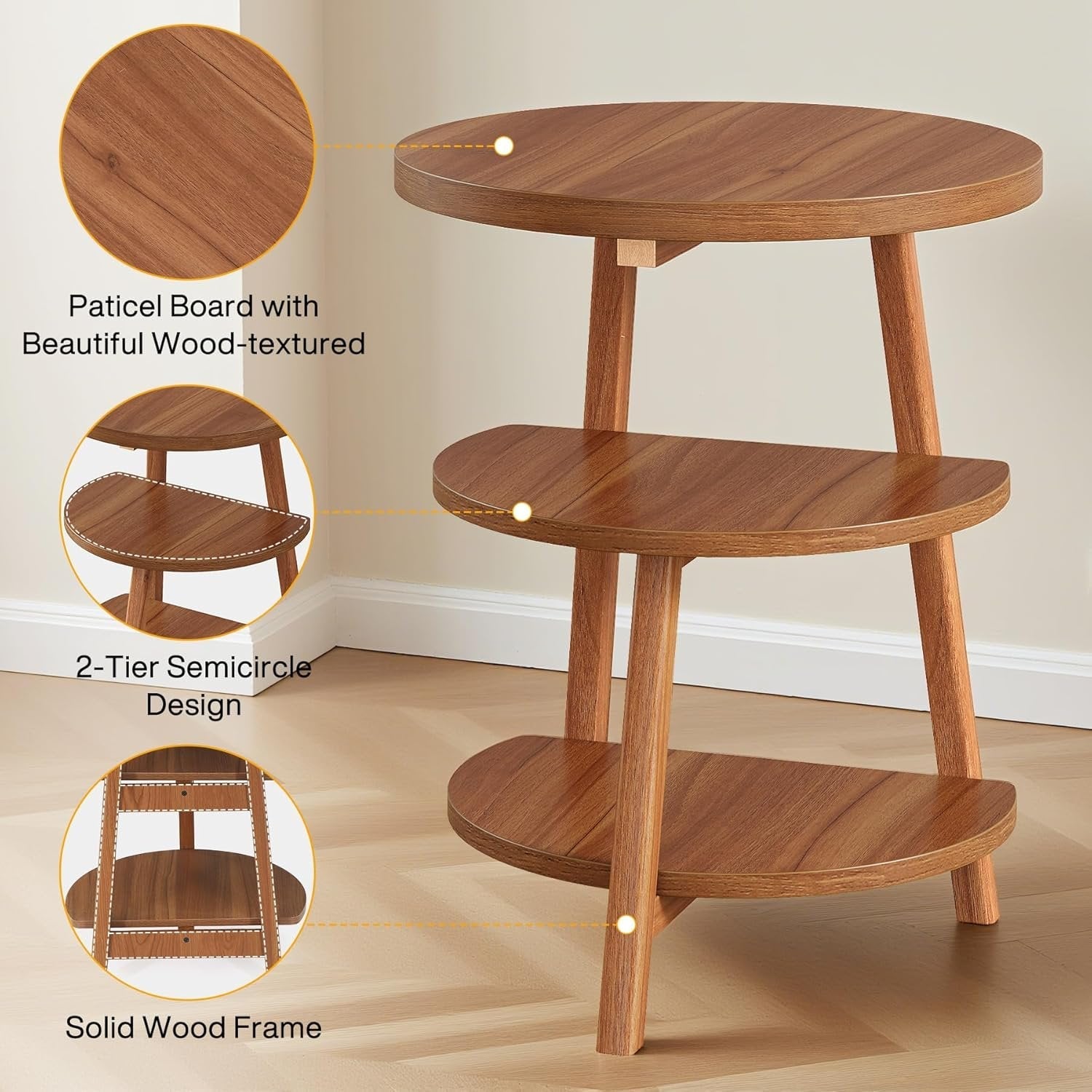 Tribesigns Table d'appoint Ronde, Bouts de Canapé avec Structure en Bois 3 Étagère Petite Table de Chevet