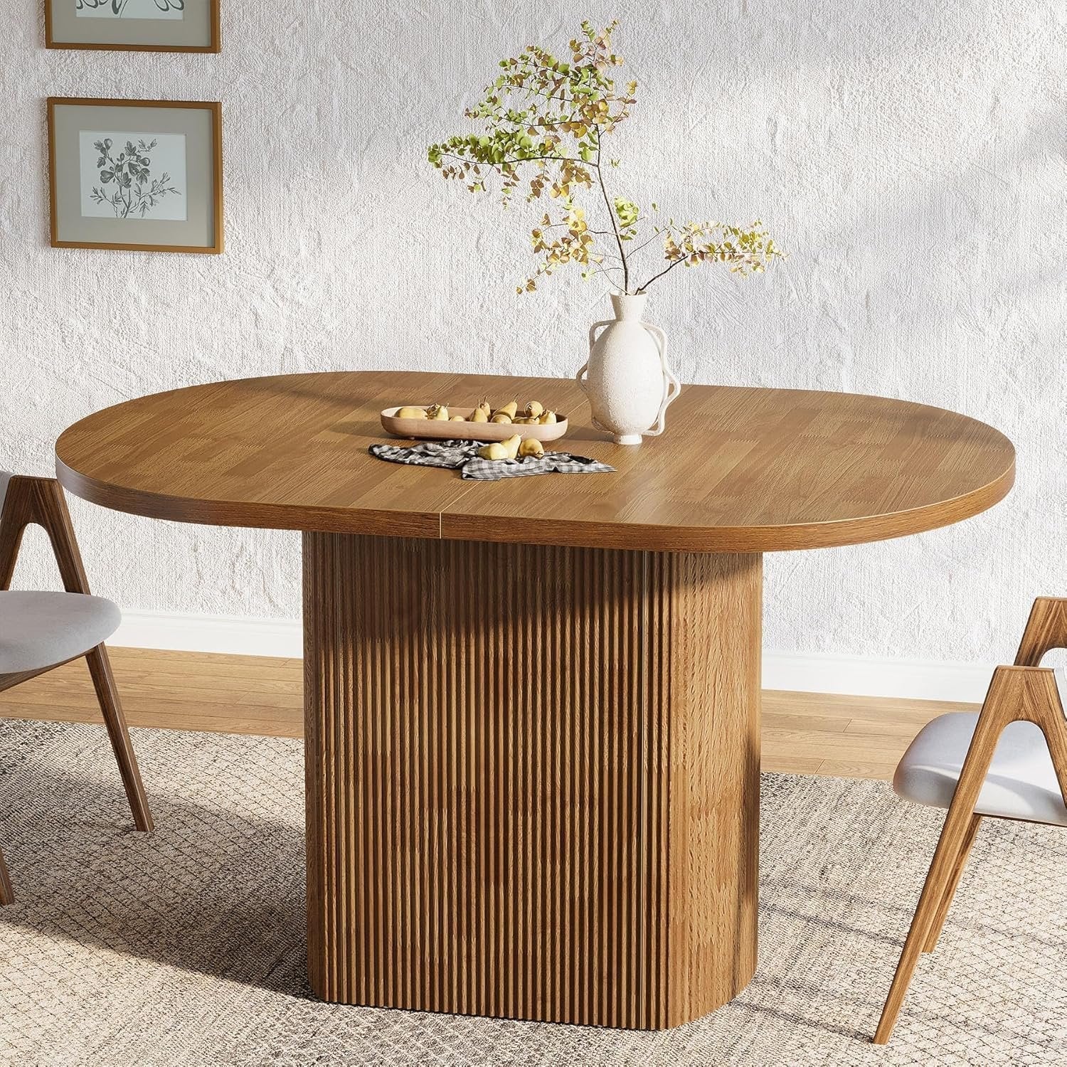 Tribesigns Table à manger ovale de 120 cm pour 4 personnes, Table de cuisine rustique de maison de campagne