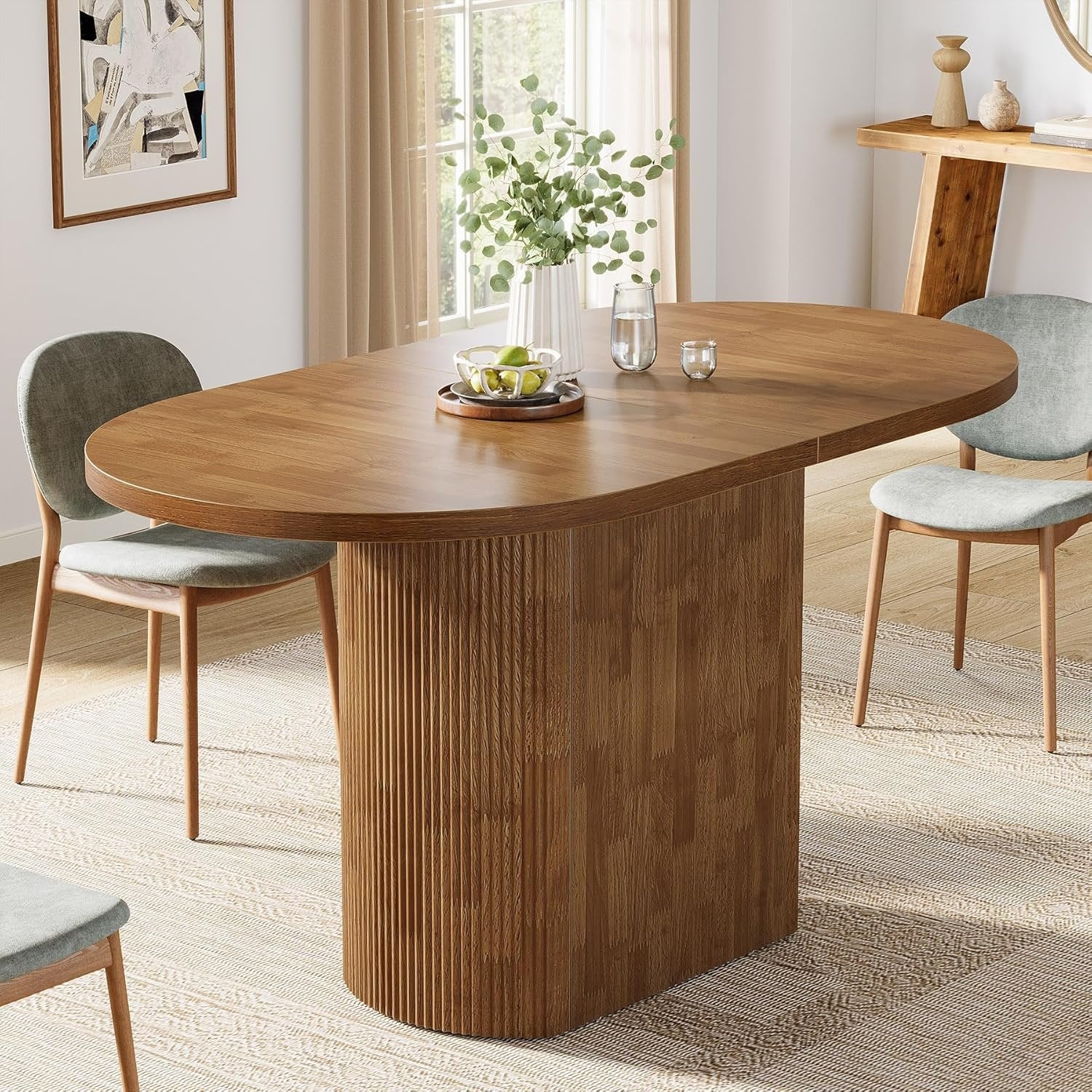 Tribesigns Table à manger ovale de 120 cm pour 4 personnes, Table de cuisine rustique de maison de campagne