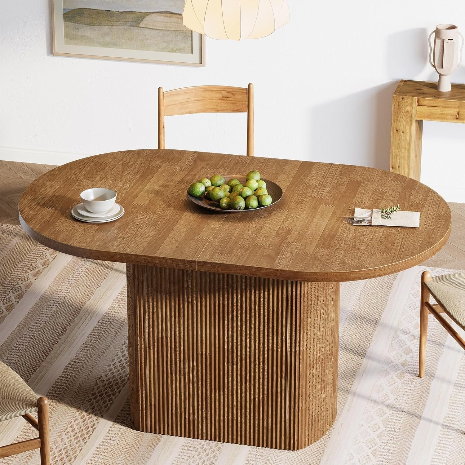 Tribesigns Table à manger ovale de 120 cm pour 4 personnes, Table de cuisine rustique de maison de campagne