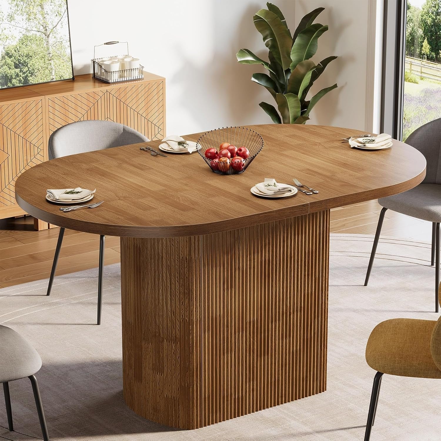 Tribesigns Table à manger ovale de 120 cm pour 4 personnes, Table de cuisine rustique de maison de campagne