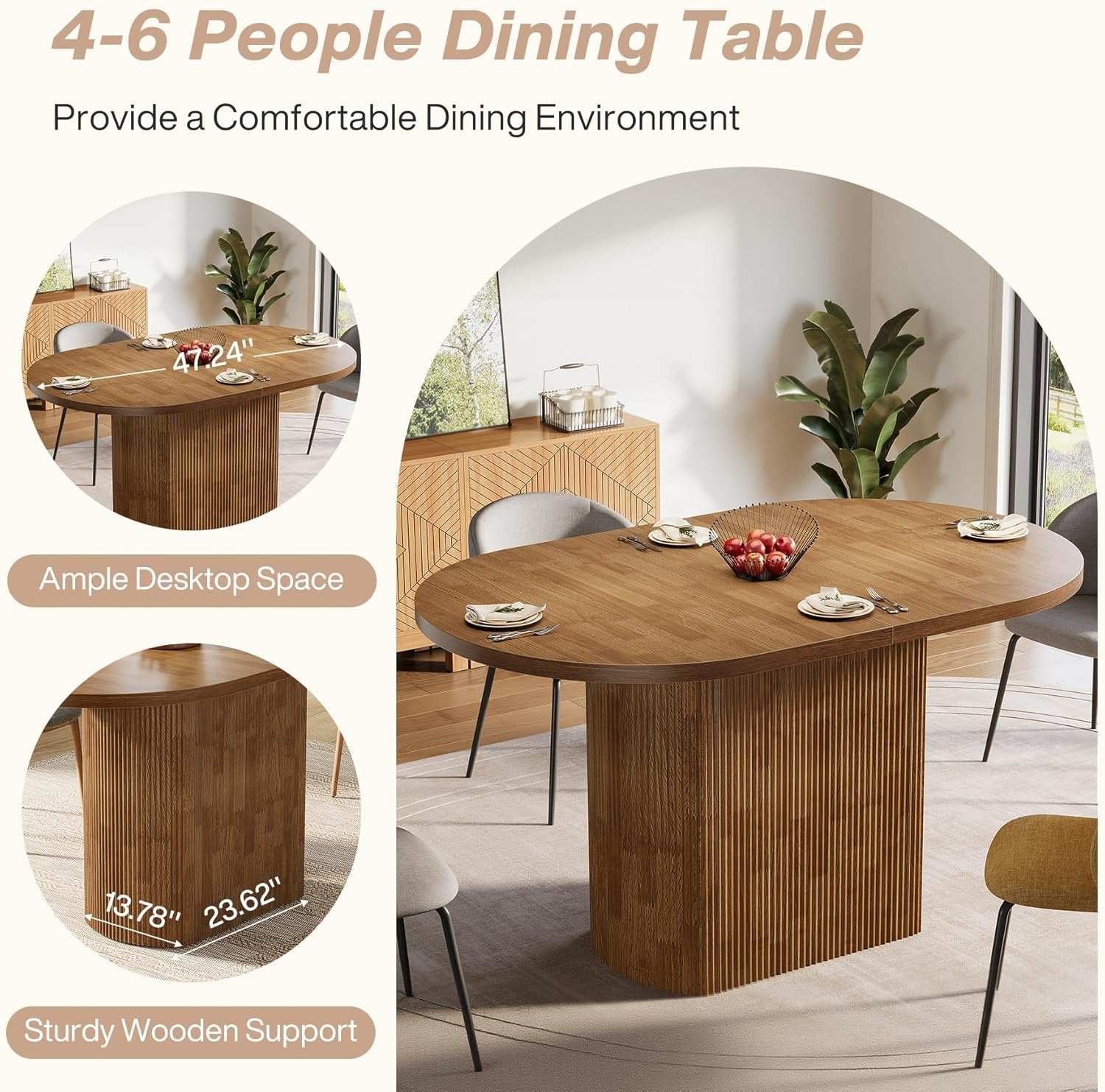 Tribesigns Table à manger ovale de 120 cm pour 4 personnes, Table de cuisine rustique de maison de campagne