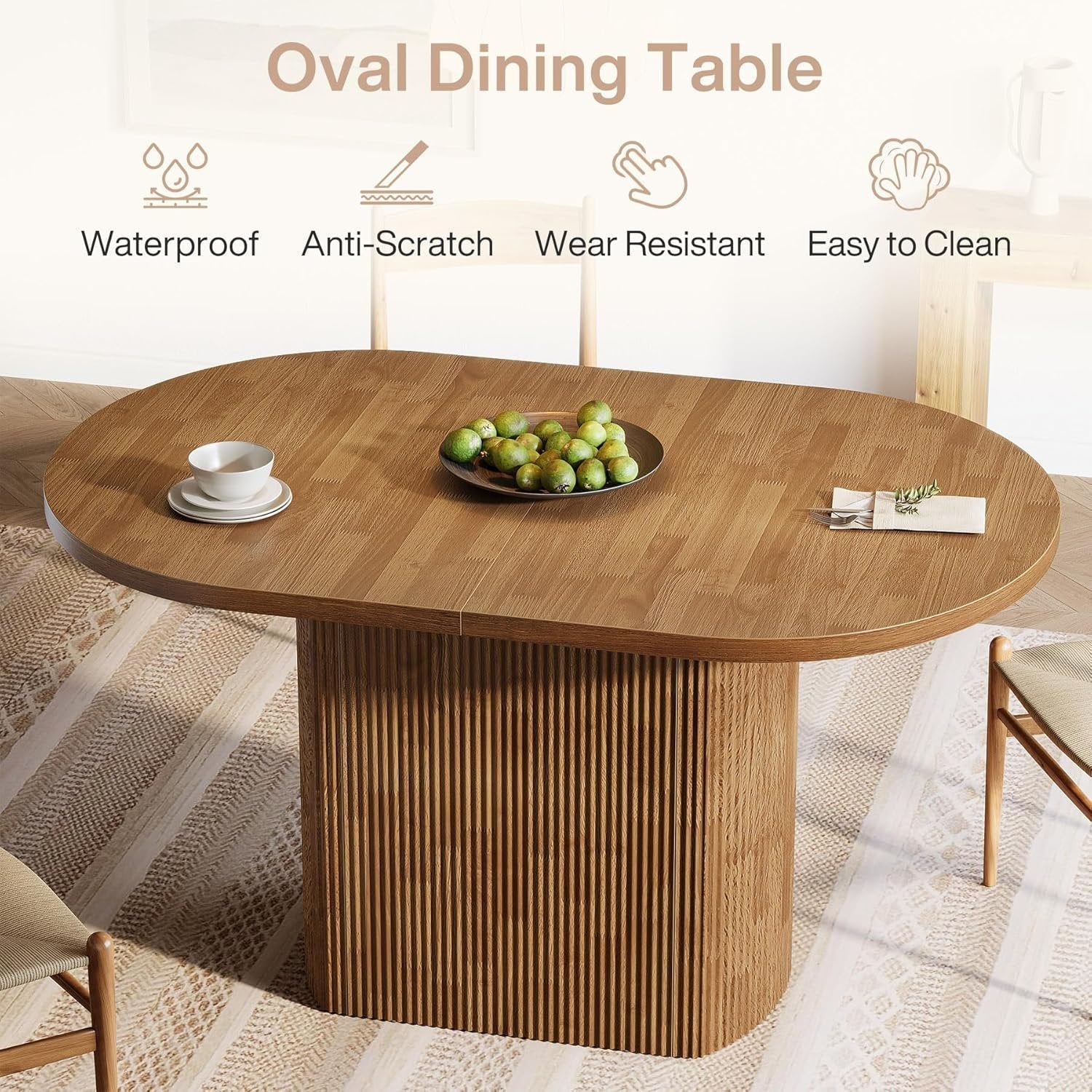 Tribesigns Table à manger ovale de 120 cm pour 4 personnes, Table de cuisine rustique de maison de campagne