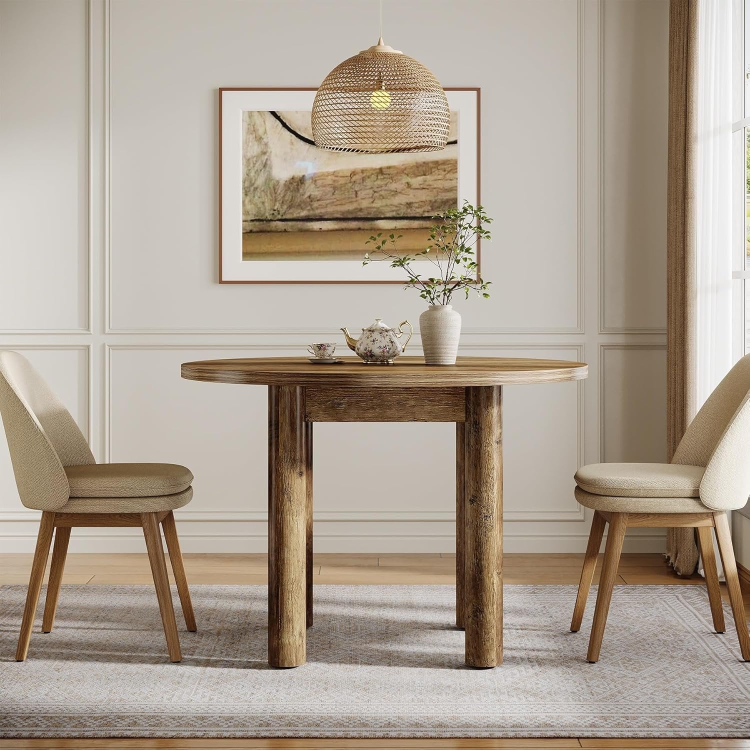 Tribesigns Table à manger ronde de 100 cm pour 4 personnes, Table de cuisine de campagne moderne en marron