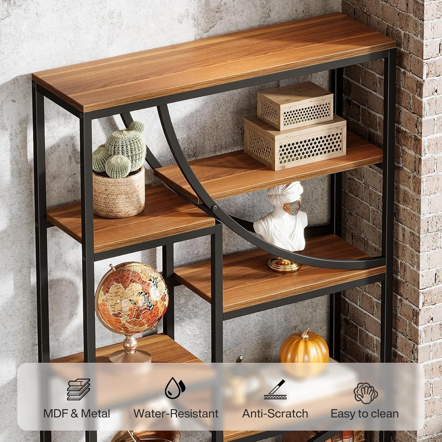 Tribesigns Bibliothèque de style industriel de 180 cm, Étagère métallique à 9 niveaux avec design géométrique