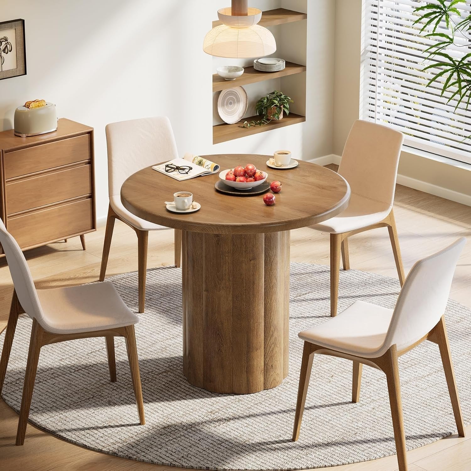 Tribesigns Table à manger ronde de 80 cm pour 2 à 4 personnes, Table de cuisine avec base stable en marron