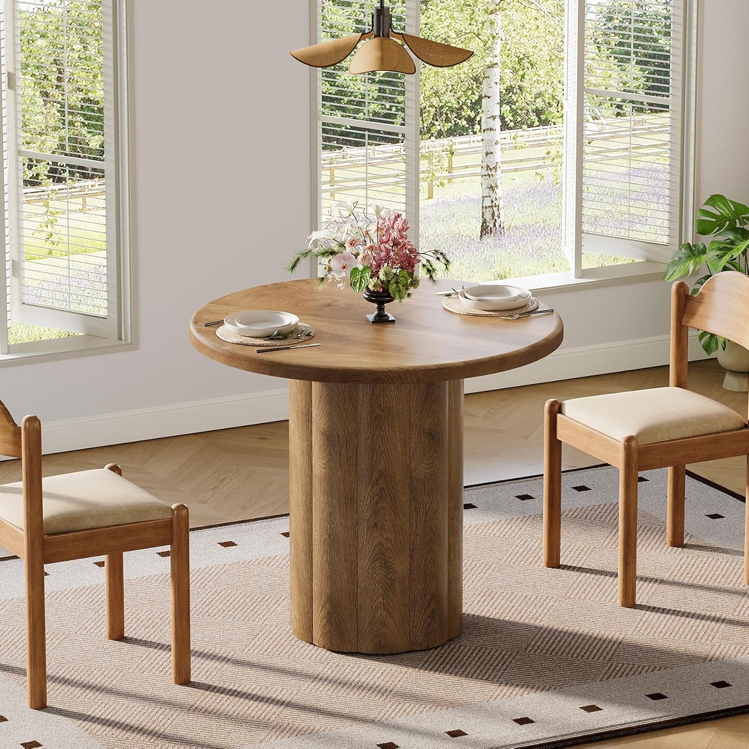Tribesigns Table à manger ronde de 80 cm pour 2 à 4 personnes, Table de cuisine avec base stable en marron