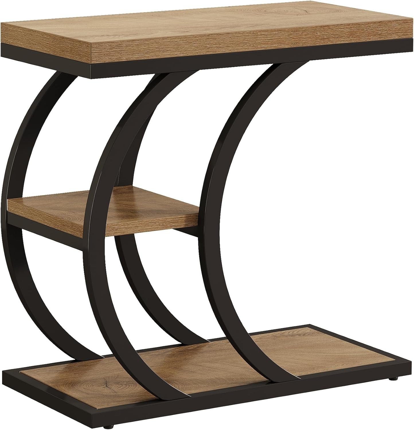 Tribesigns Table d'appoint 3 niveaux 60 cm, Table d'appoint design industriel en forme de C