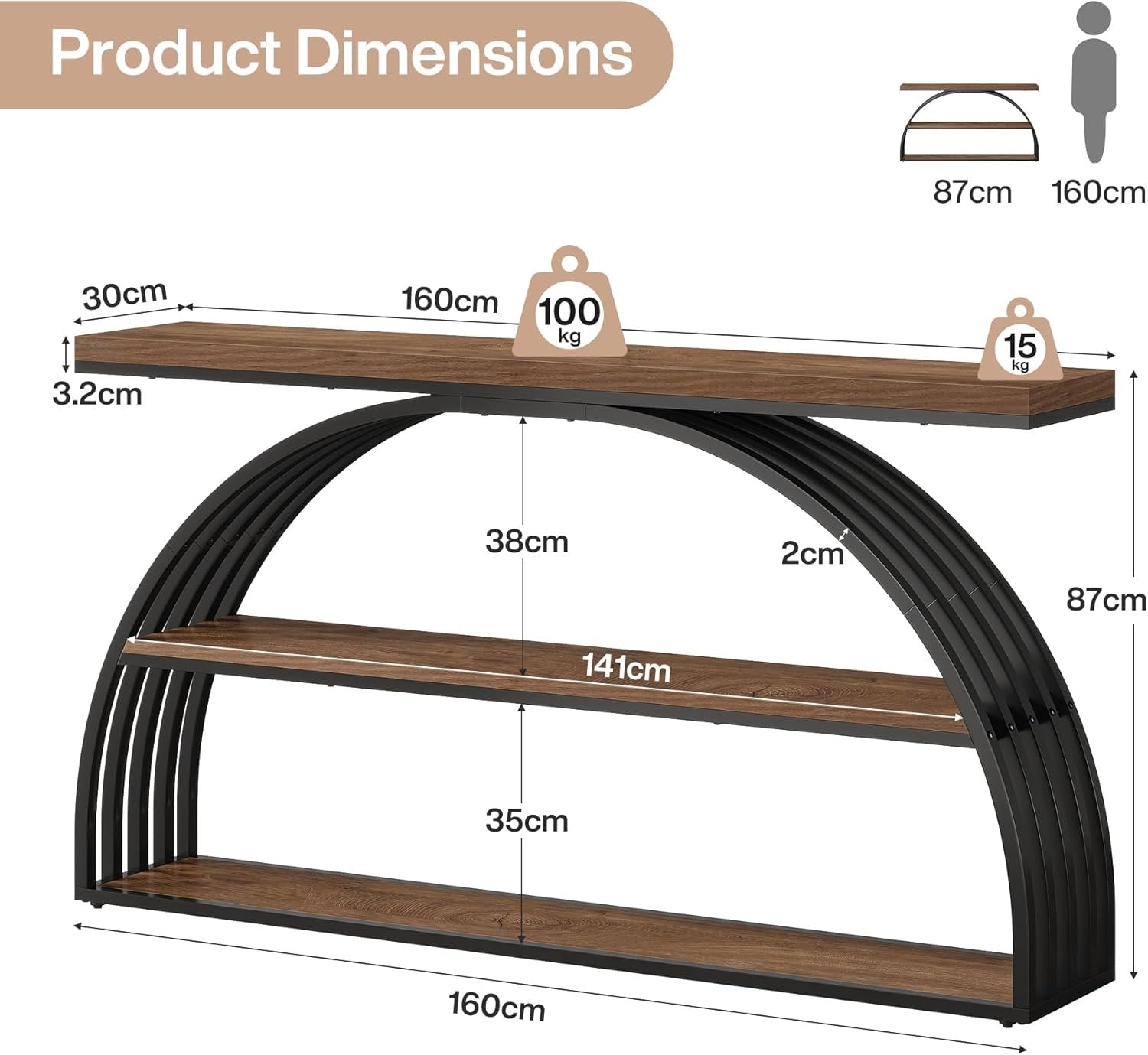 Tribesigns Table Console pour entrée, Table d'entrée de Style Fermier de 160 cm avec Cadre arqué