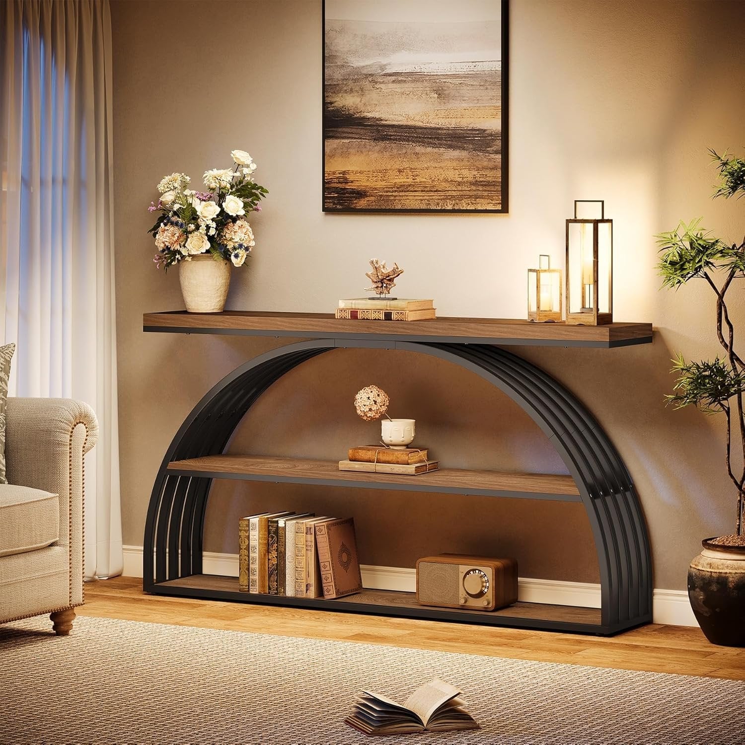 Tribesigns Table Console pour entrée, Table d'entrée de Style Fermier de 160 cm avec Cadre arqué