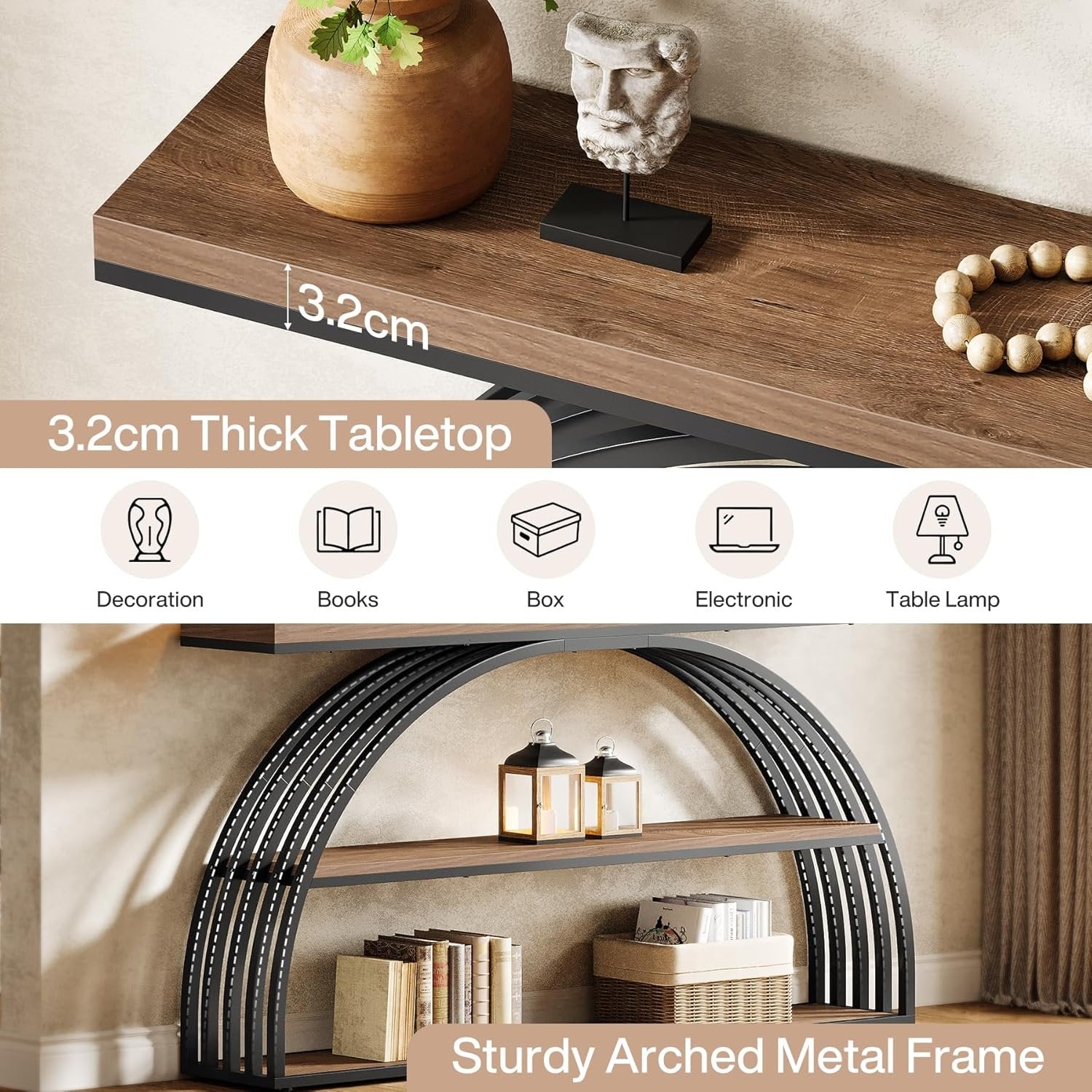 Tribesigns Table Console pour entrée, Table d'entrée de Style Fermier de 160 cm avec Cadre arqué