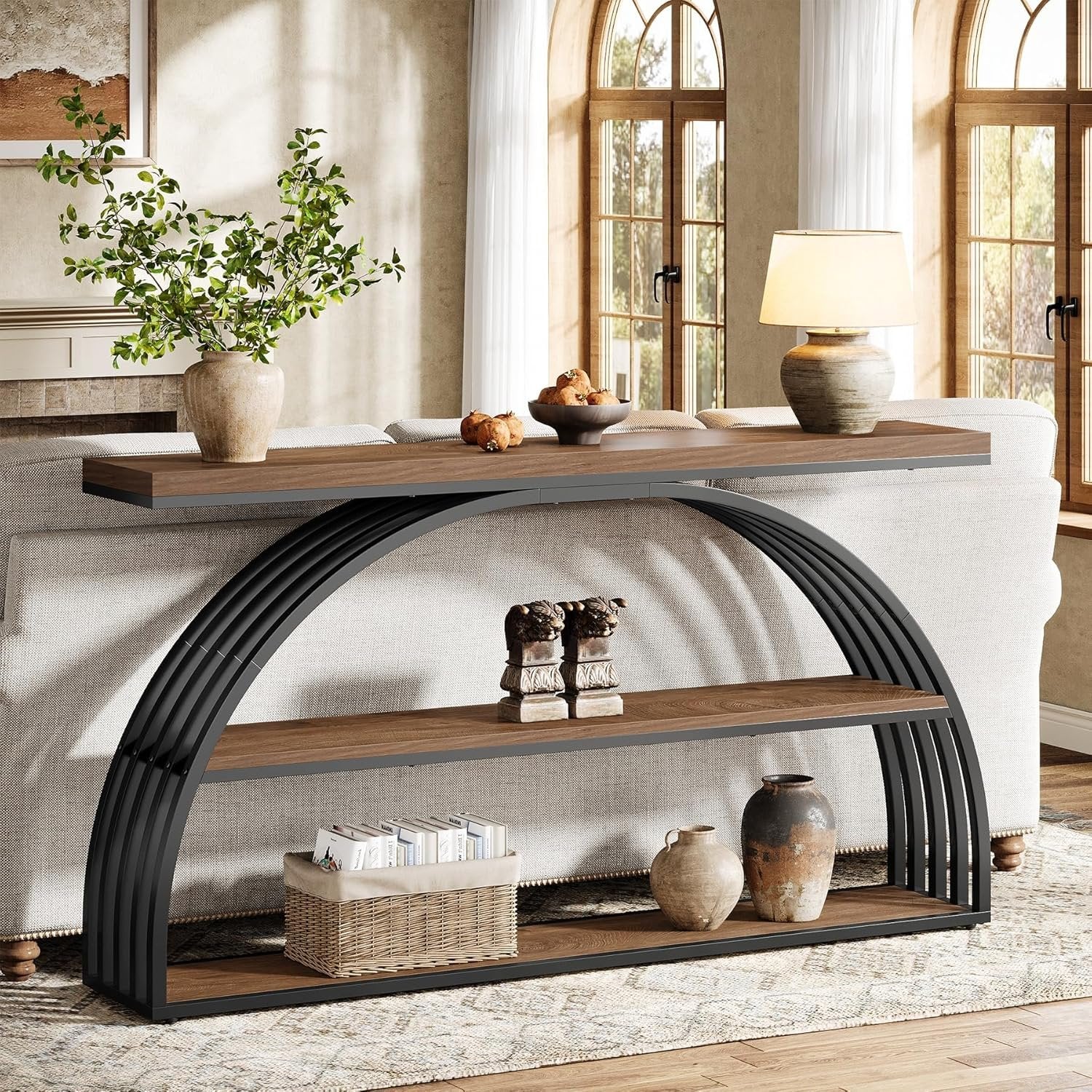 Tribesigns Table Console pour entrée, Table d'entrée de Style Fermier de 160 cm avec Cadre arqué