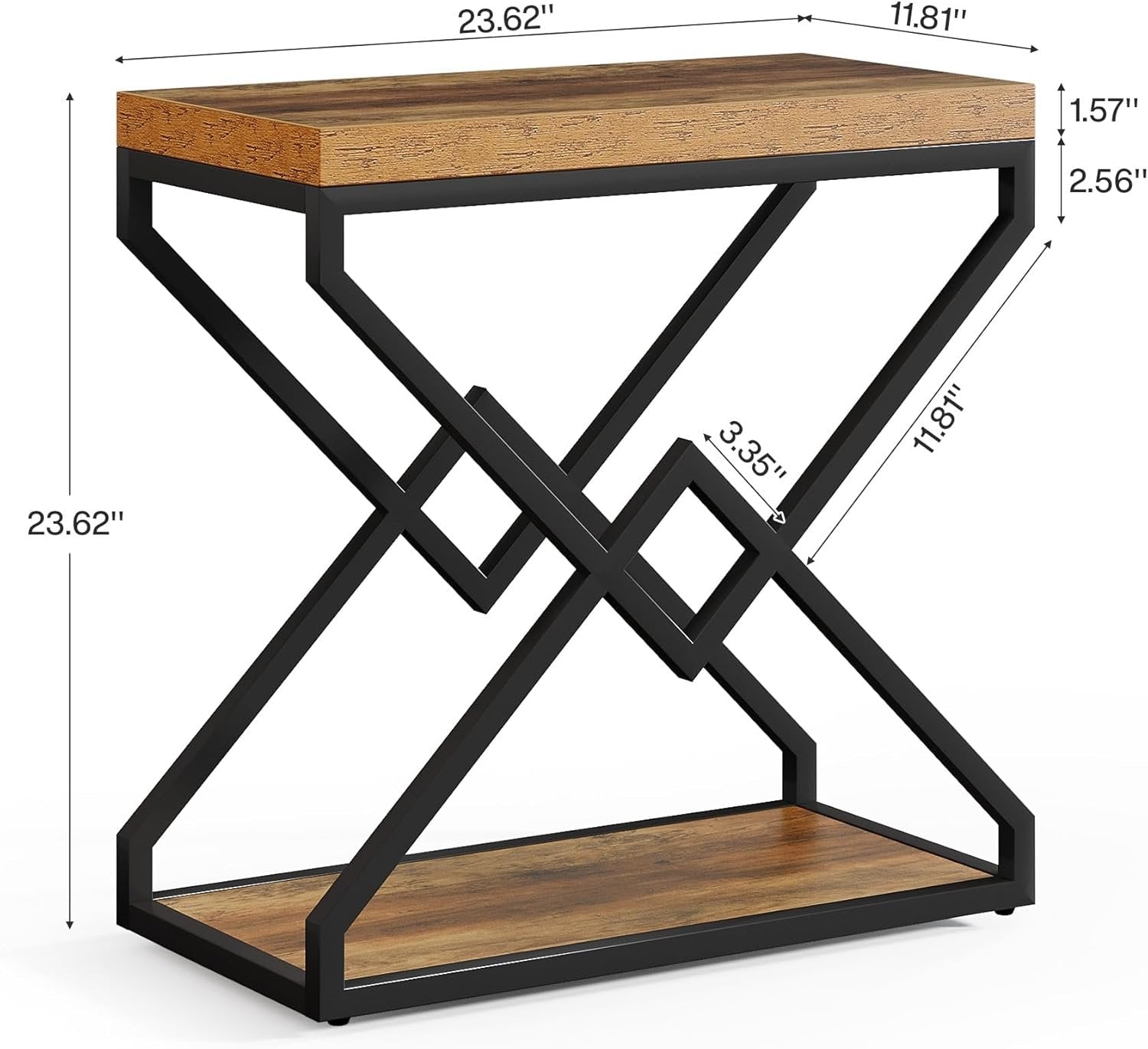 Tribesigns Table d'appoint moderne avec espace de rangement, Structure métallique robuste en forme de X