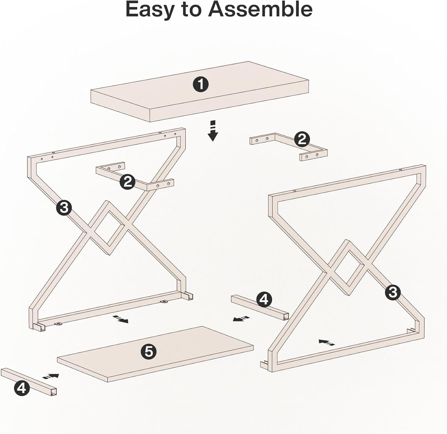 Tribesigns Table d'appoint moderne avec espace de rangement, Structure métallique robuste en forme de X