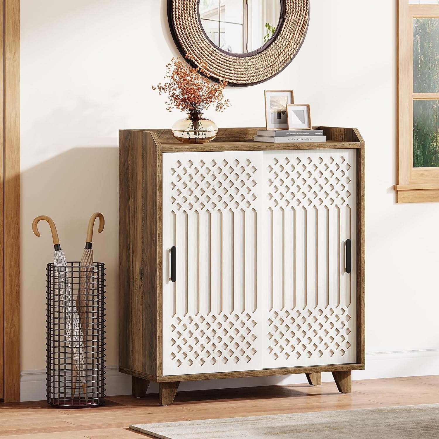 Tribesigns Meuble à chaussures en bois avec portes coulissantes, Organisateur de chaussures moderne pour l'entrée