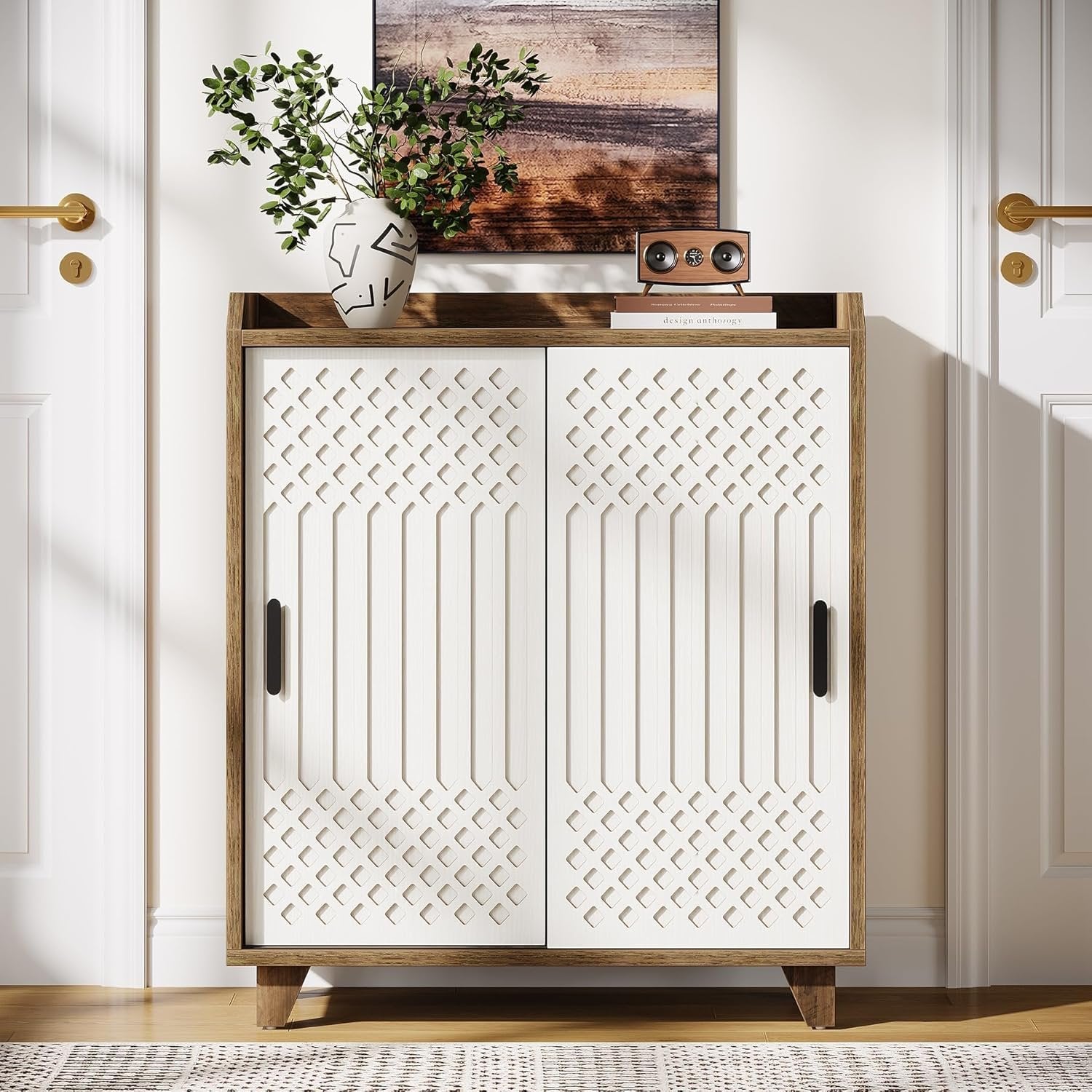 Tribesigns Meuble à chaussures en bois avec portes coulissantes, Organisateur de chaussures moderne pour l'entrée