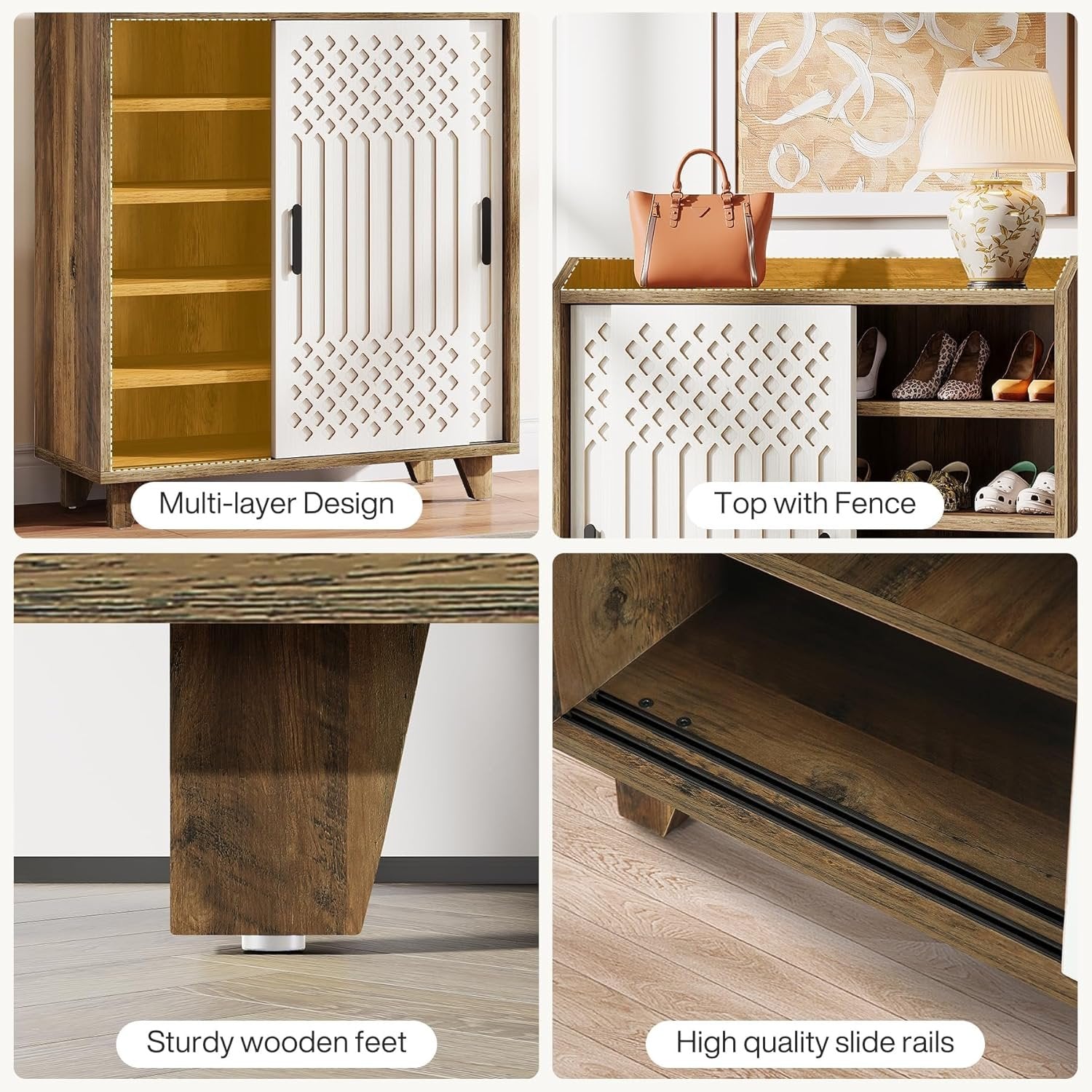 Tribesigns Meuble à chaussures en bois avec portes coulissantes, Organisateur de chaussures moderne pour l'entrée